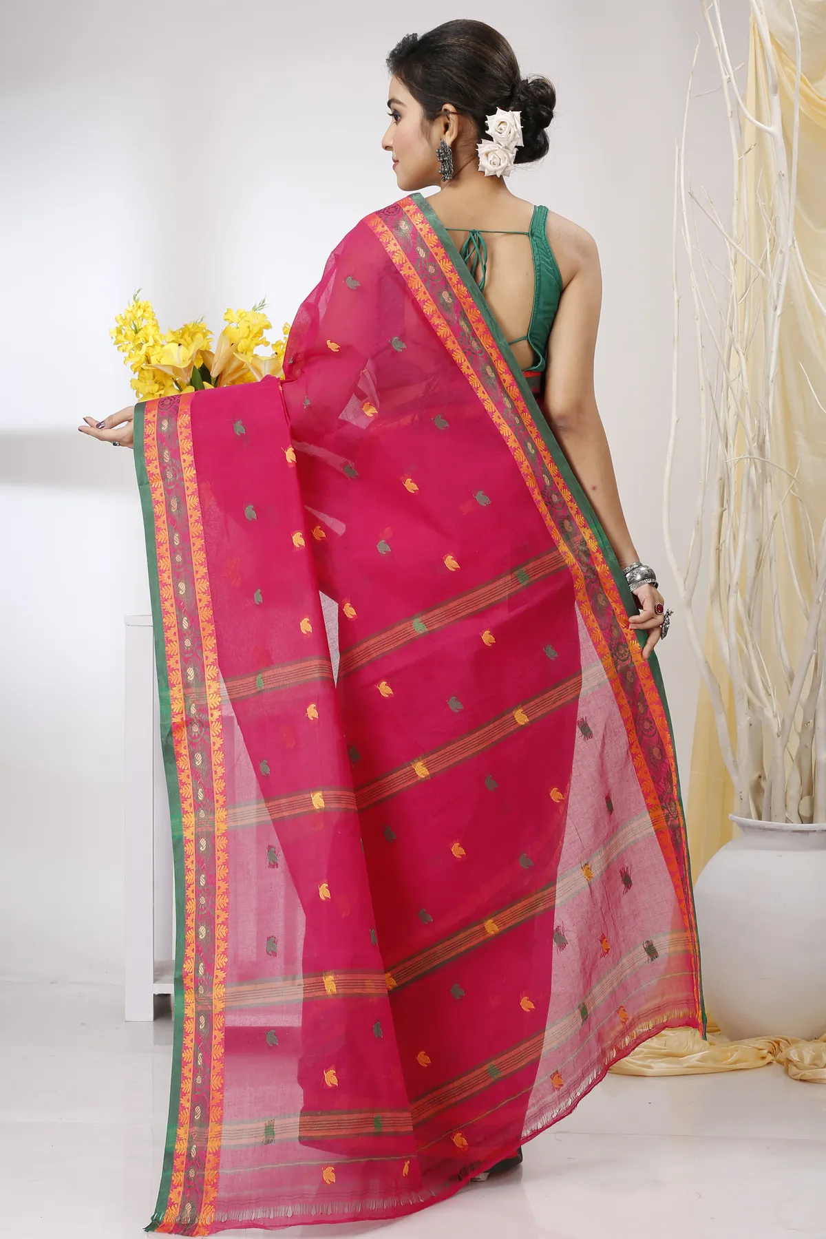 DipDiya Pure Cotton Red Leron The Bengali Classic Tant Sarees