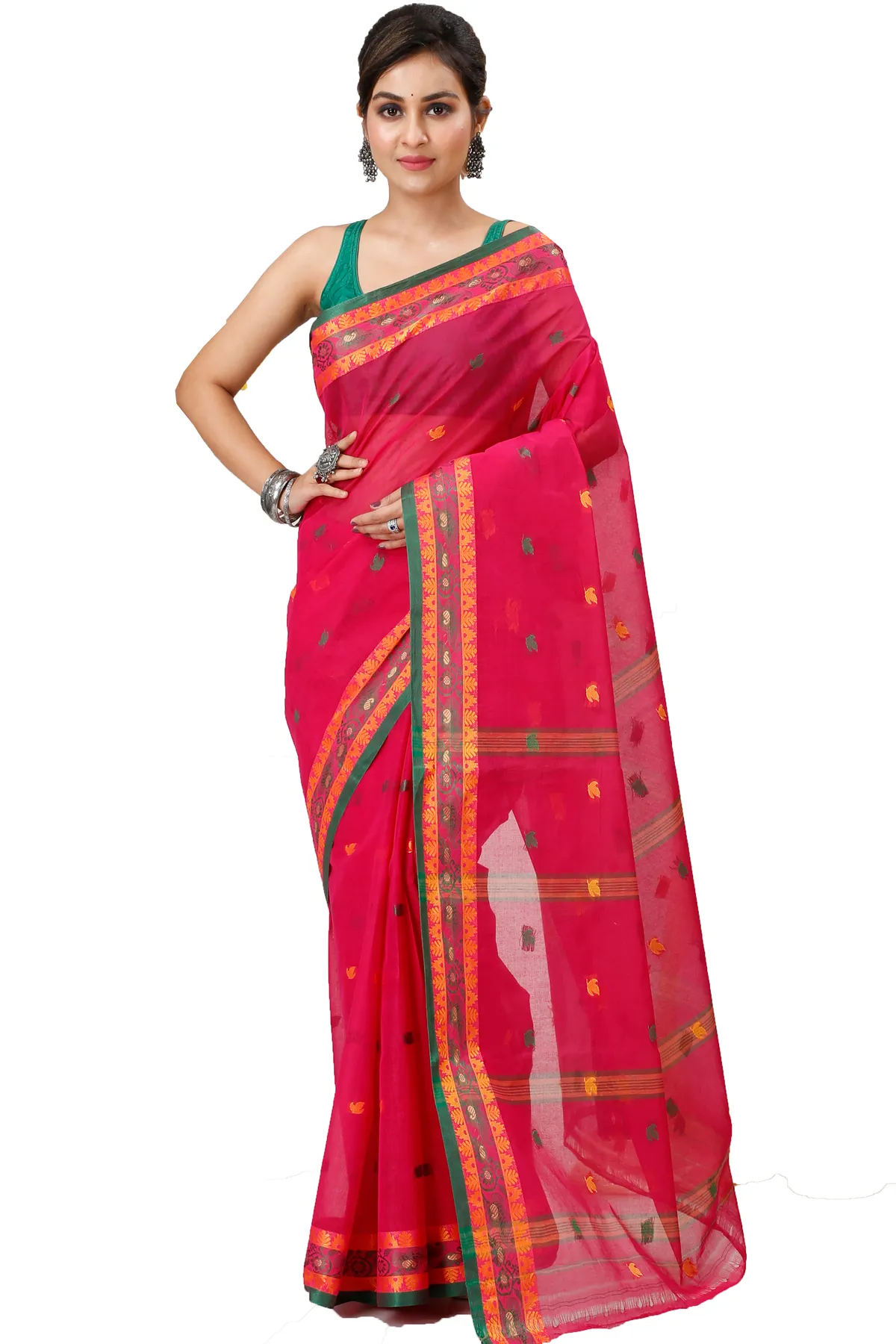 DipDiya Pure Cotton Red Leron The Bengali Classic Tant Sarees