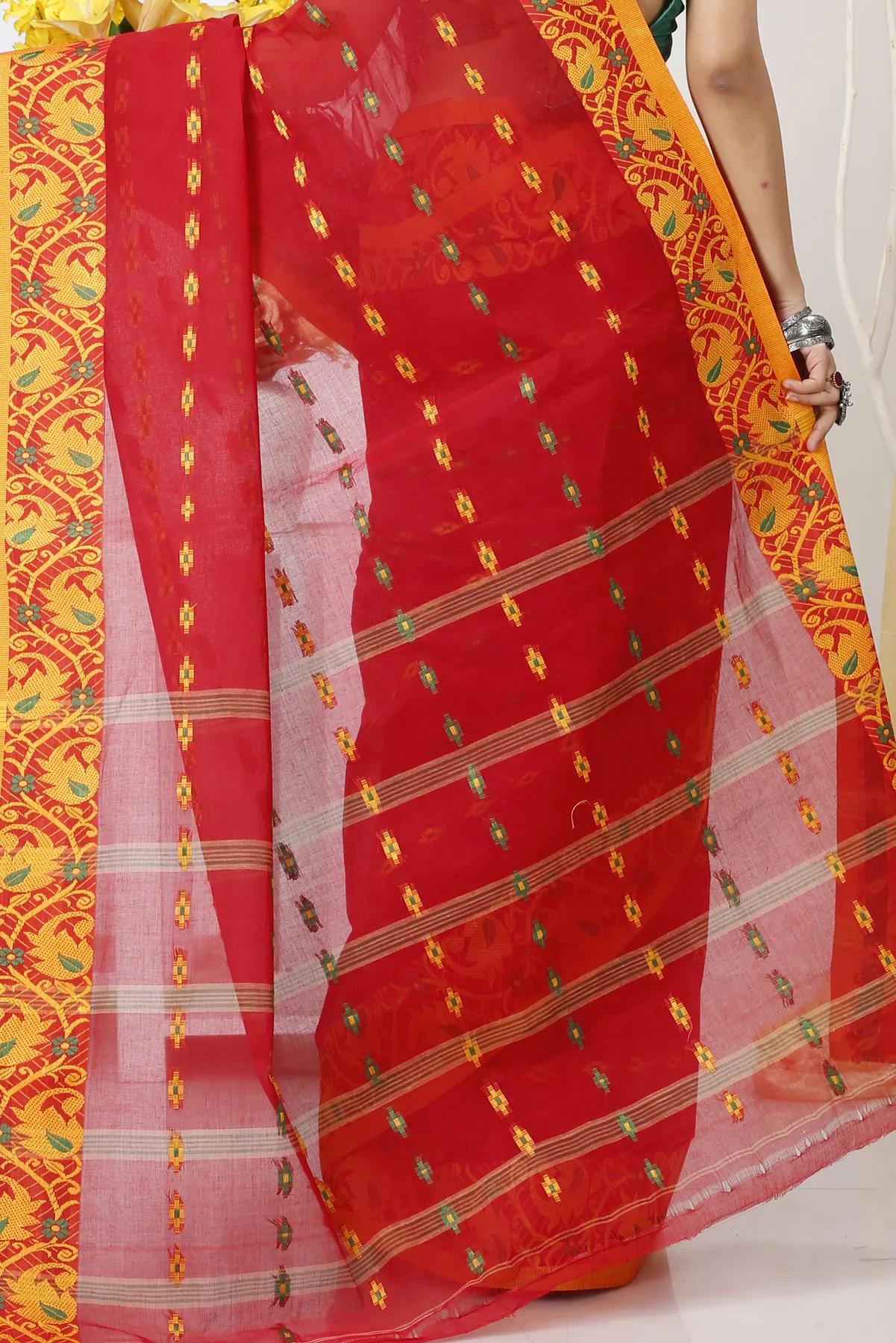 DipDiya Pure Cotton Red Lucy Elegant by Tradition Tant Sarees