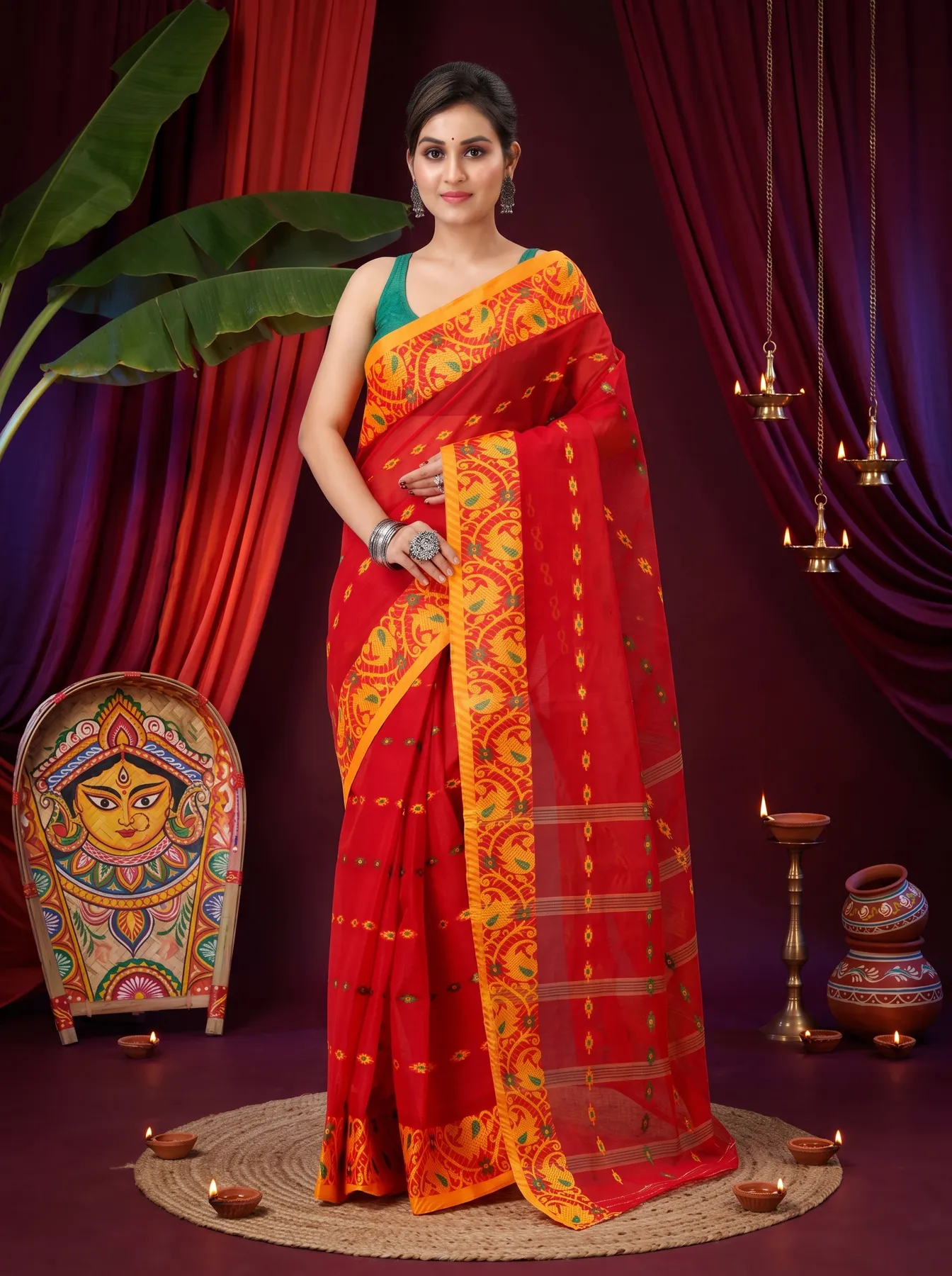 DipDiya Pure Cotton Red Lucy Elegant by Tradition Tant Sarees