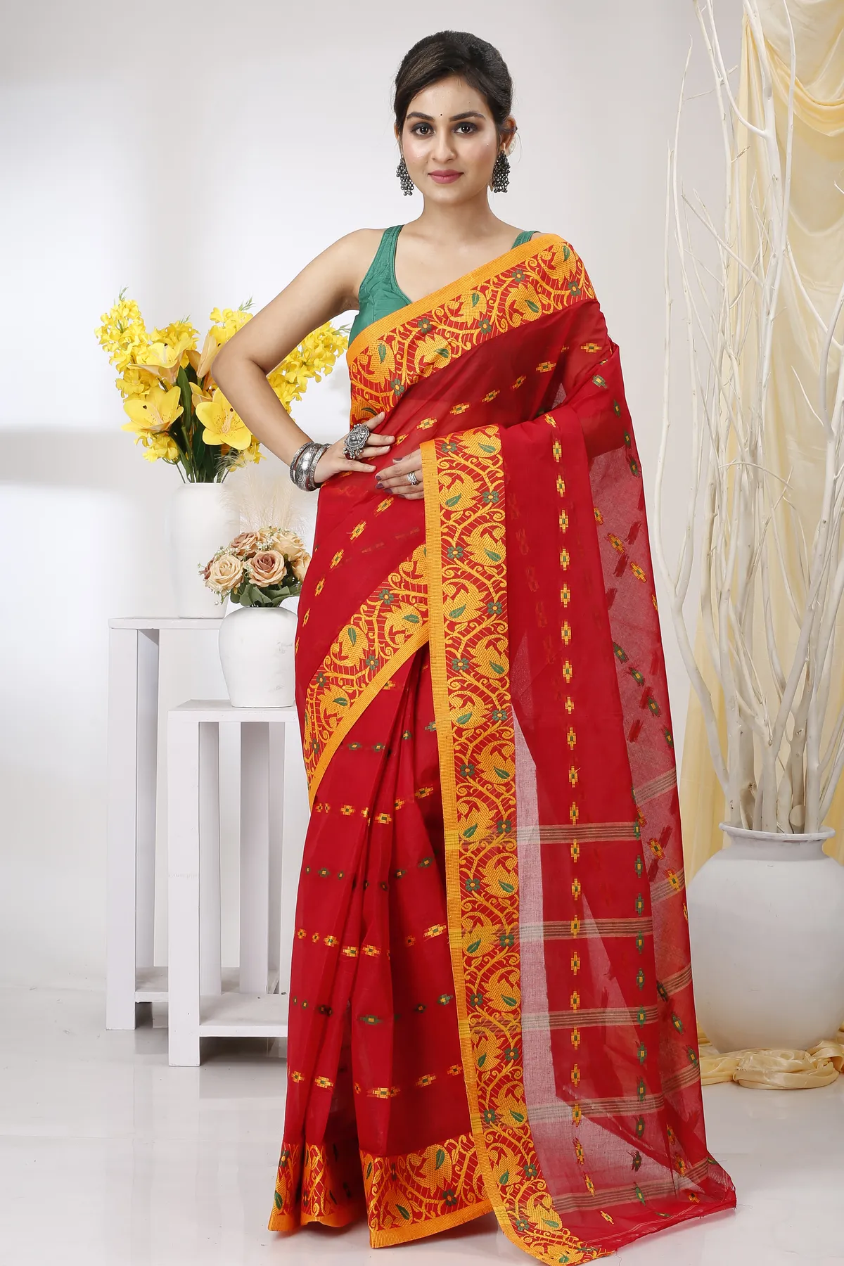 DipDiya Pure Cotton Red Lucy Elegant by Tradition Tant Sarees