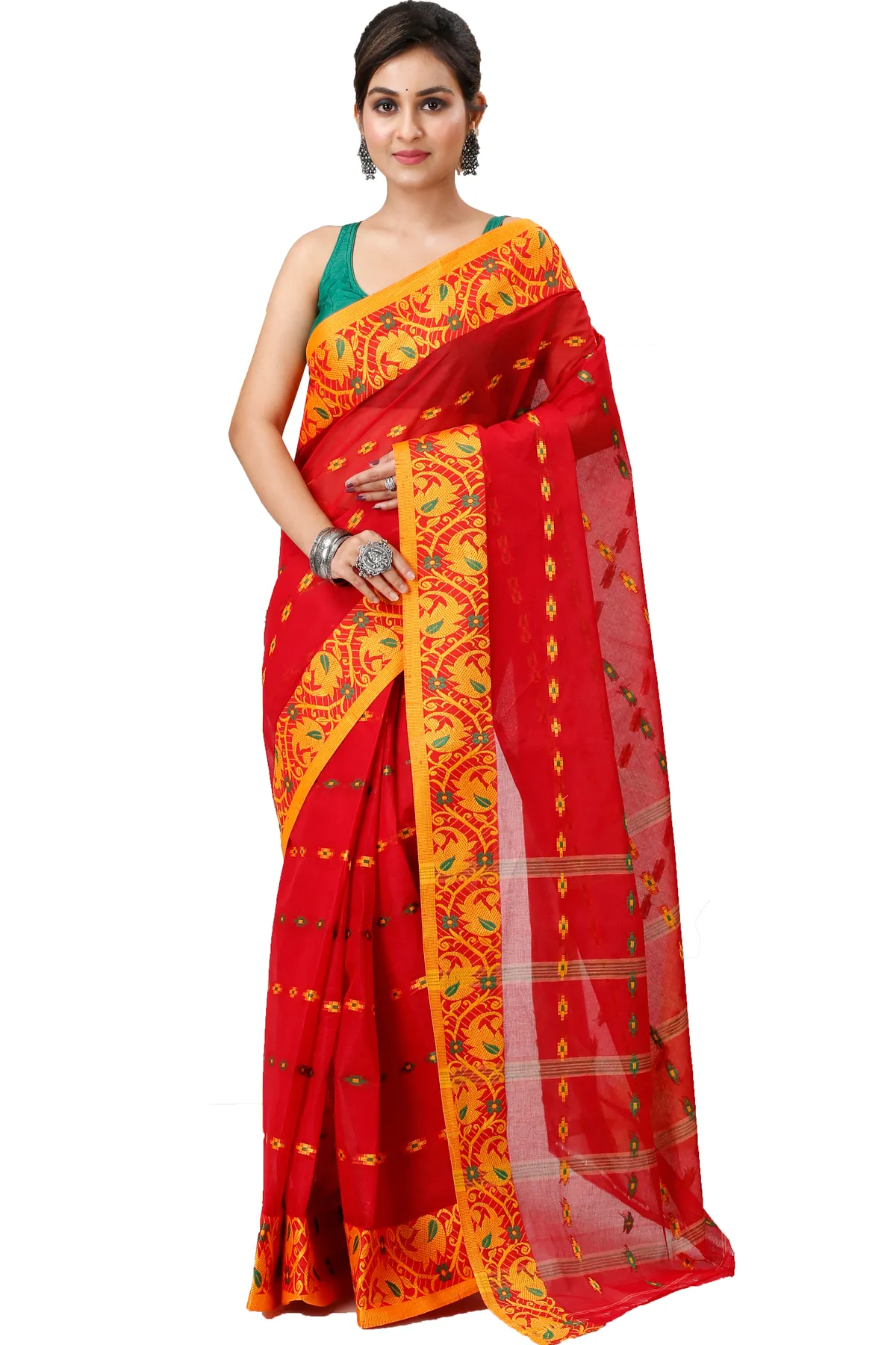DipDiya Pure Cotton Red Lucy Elegant by Tradition Tant Sarees