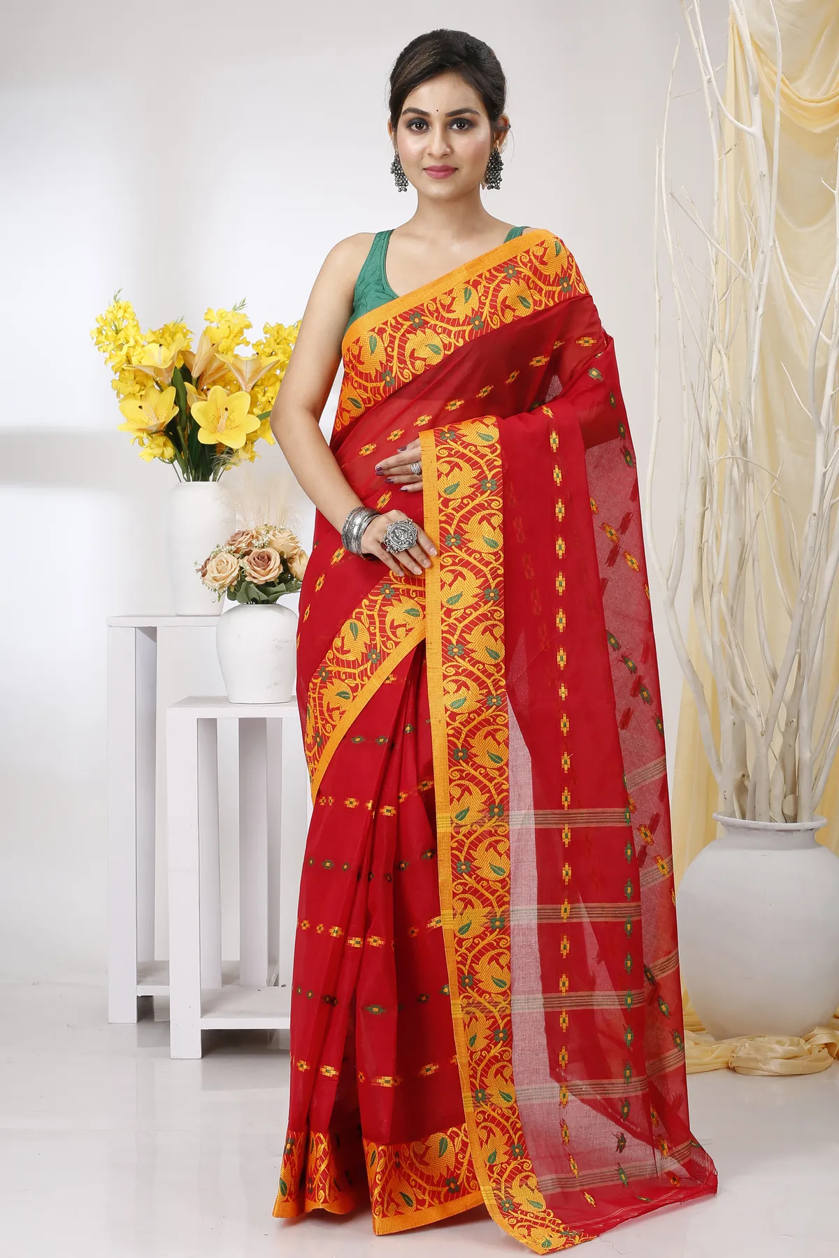 DipDiya Pure Cotton Red Lucy Elegant by Tradition Tant Sarees
