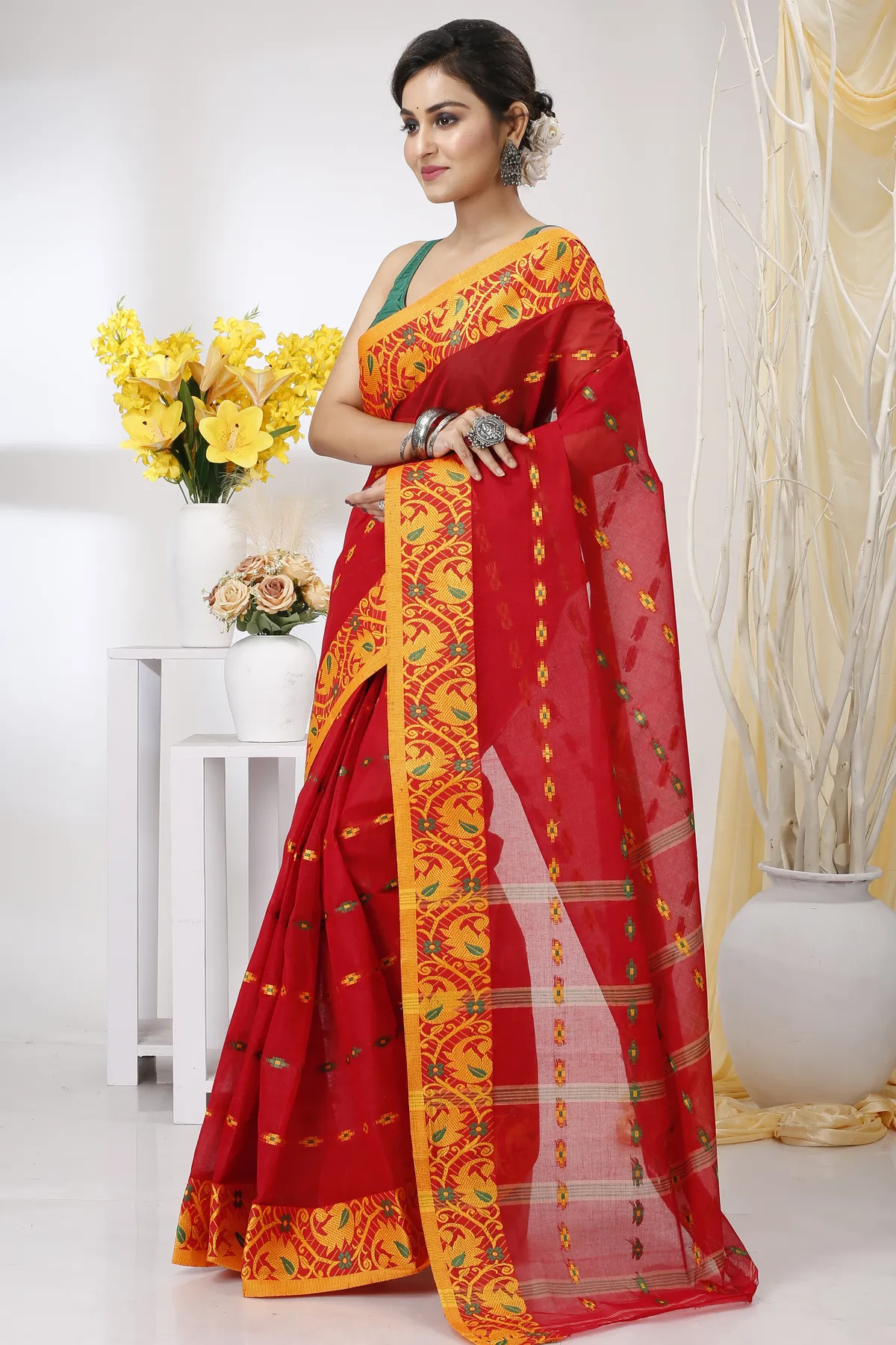 DipDiya Pure Cotton Red Lucy Elegant by Tradition Tant Sarees