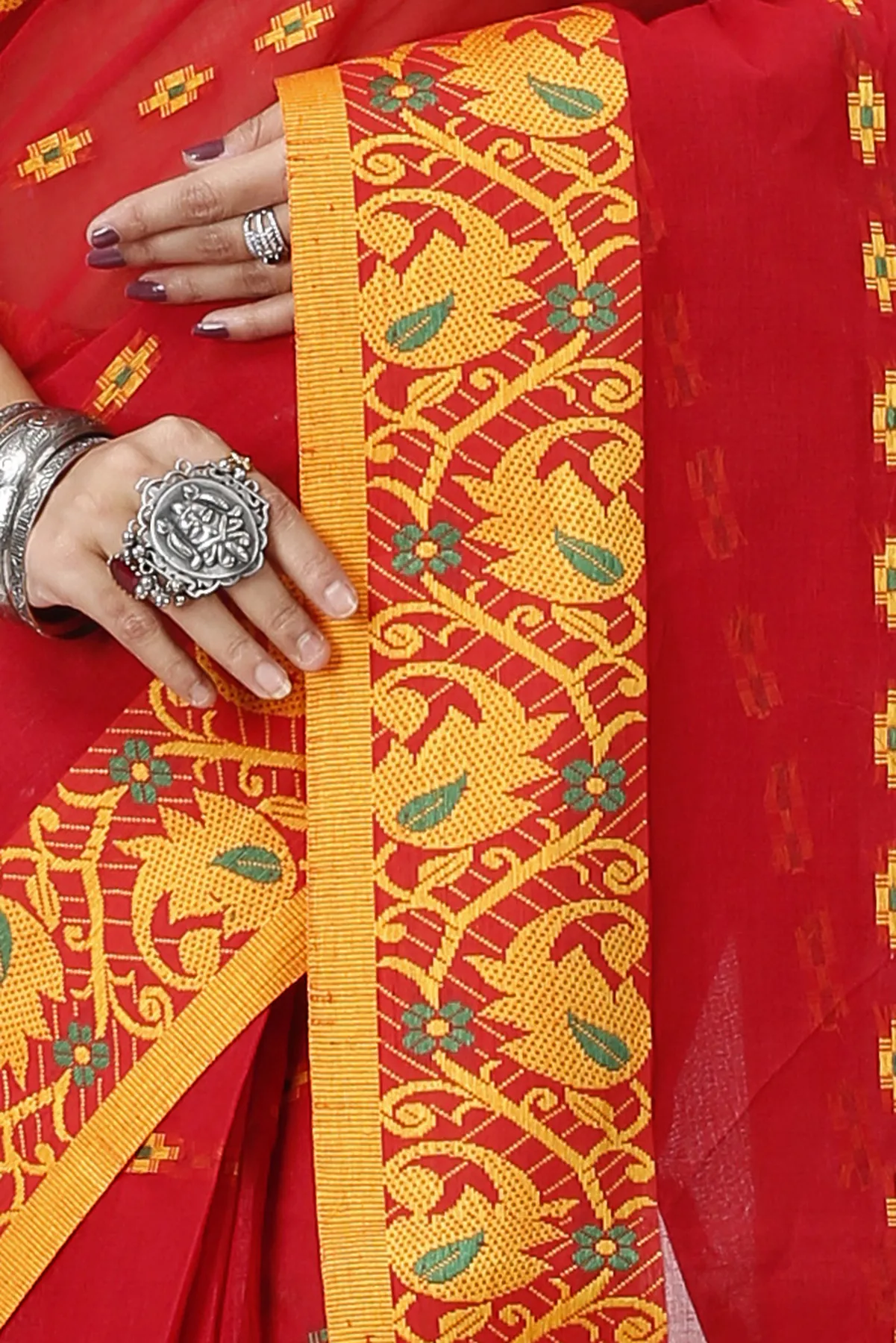 DipDiya Pure Cotton Red Lucy Elegant by Tradition Tant Sarees