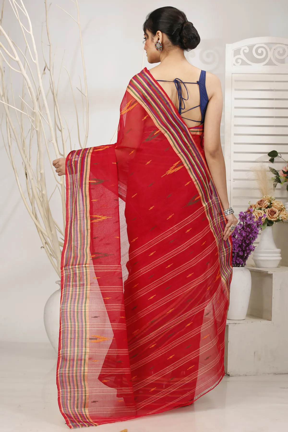 DipDiya Pure Cotton Red mena Bengal’s Tradition Tant Sarees