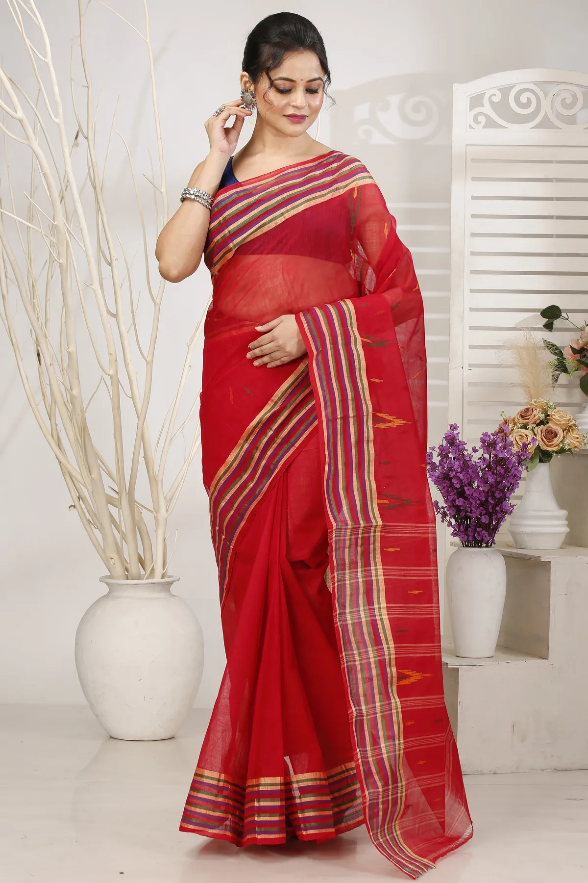 DipDiya Pure Cotton Red mena Bengal’s Tradition Tant Sarees