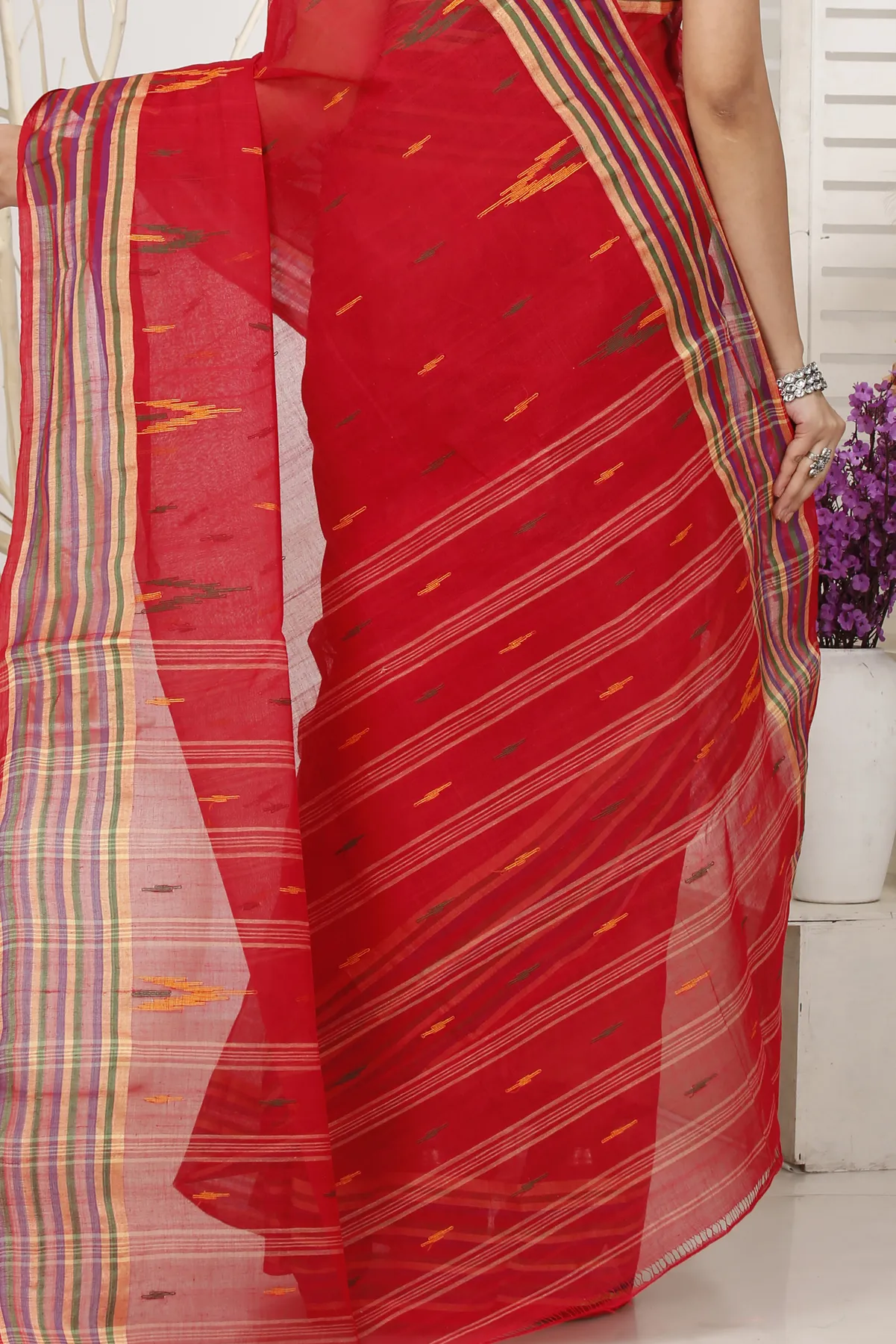 DipDiya Pure Cotton Red mena Bengal’s Tradition Tant Sarees