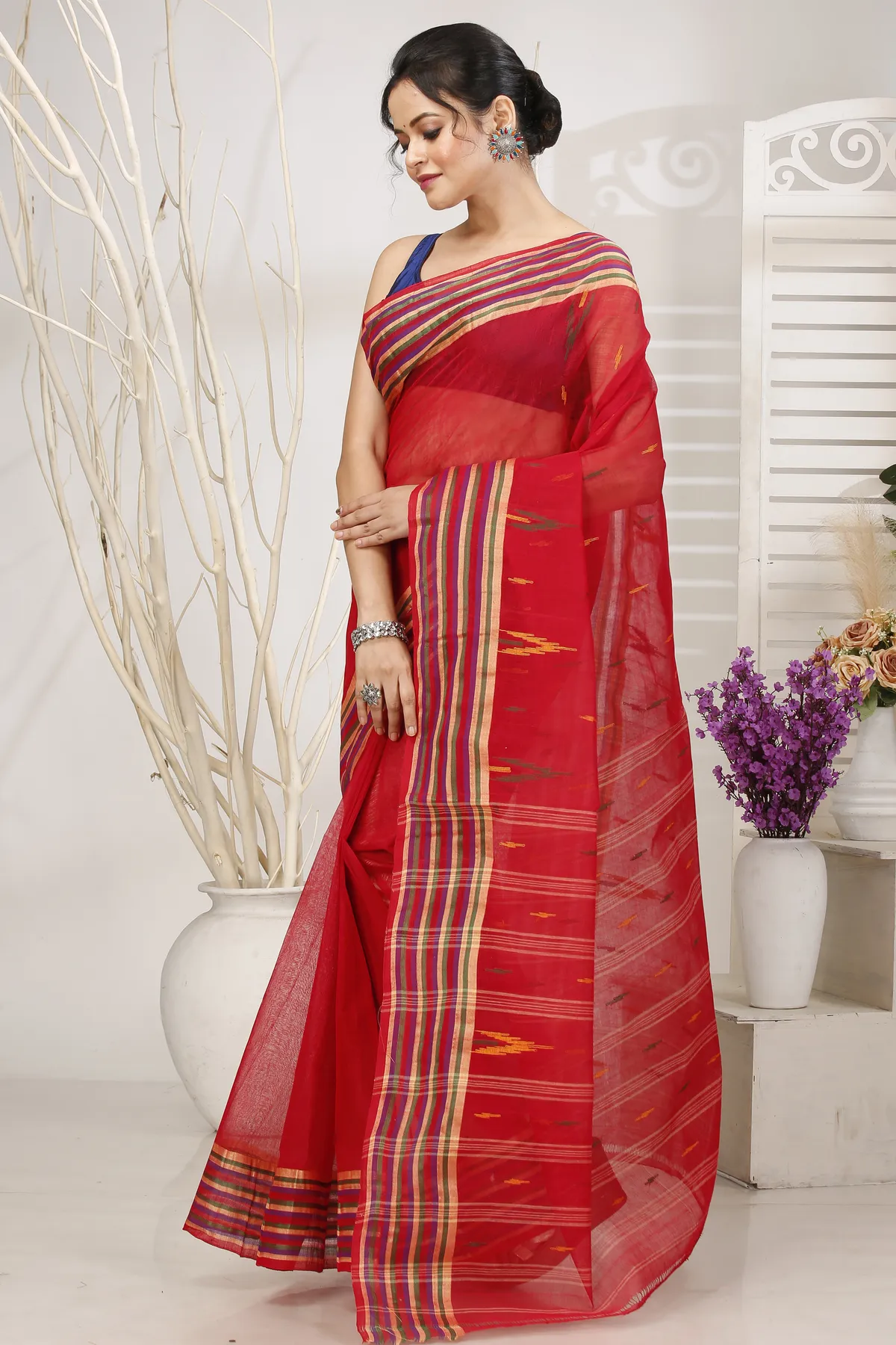 DipDiya Pure Cotton Red mena Bengal’s Tradition Tant Sarees
