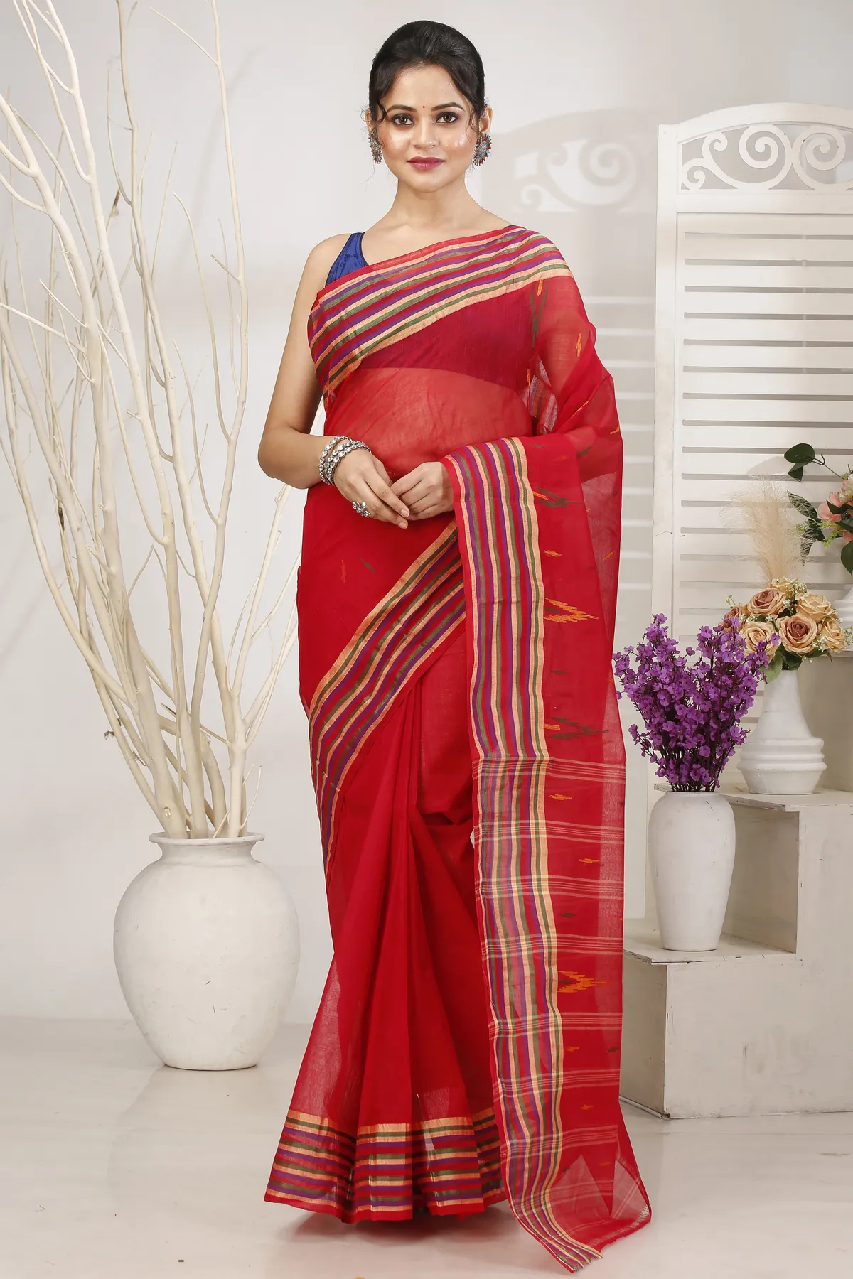 DipDiya Pure Cotton Red mena Bengal’s Tradition Tant Sarees