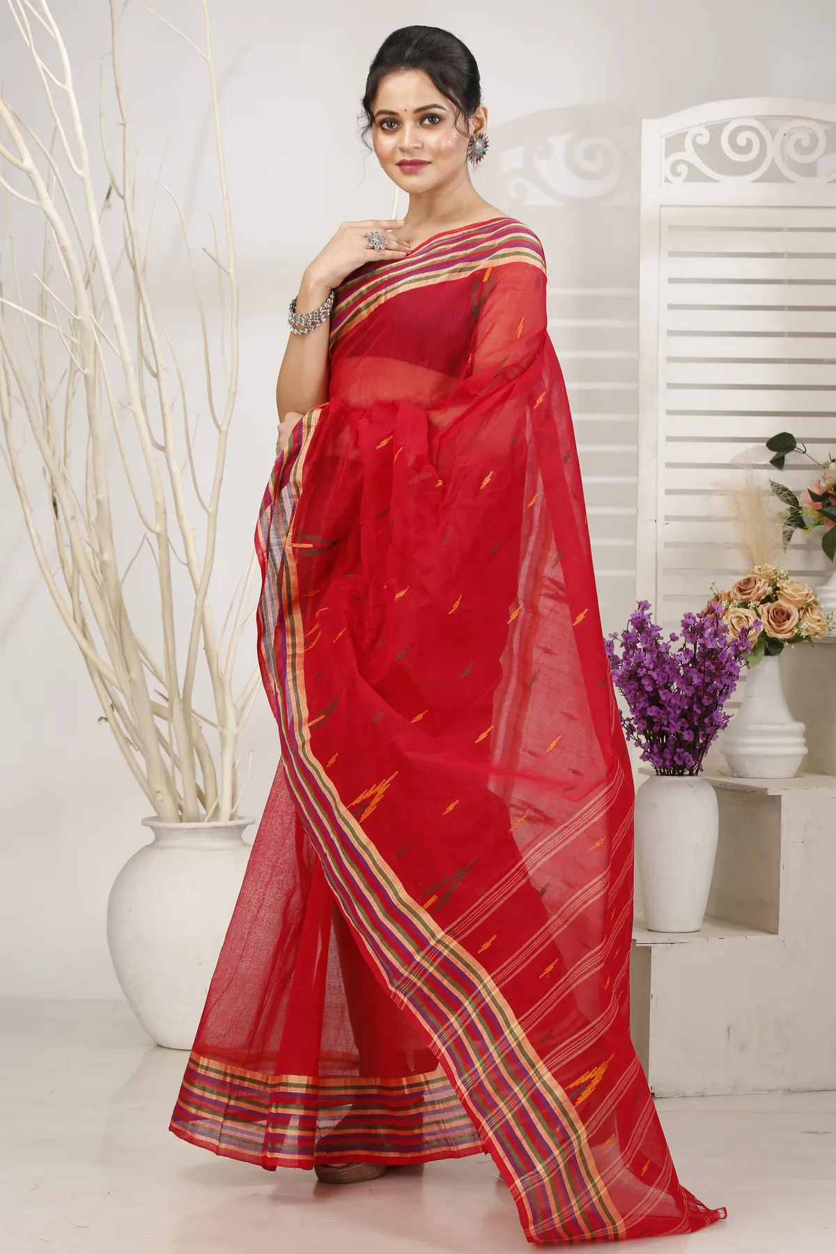 DipDiya Pure Cotton Red mena Bengal’s Tradition Tant Sarees