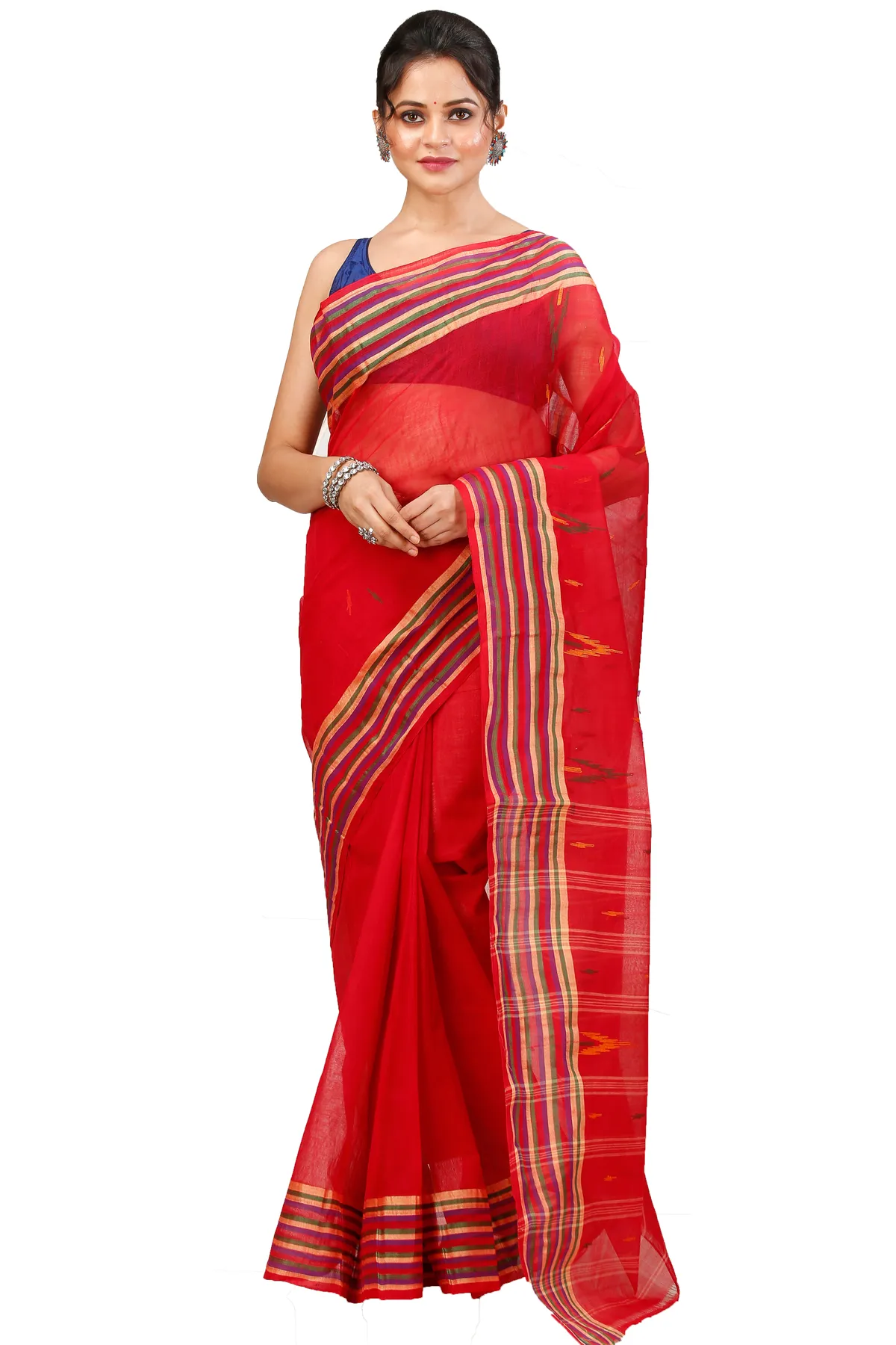 DipDiya Pure Cotton Red mena Bengal’s Tradition Tant Sarees