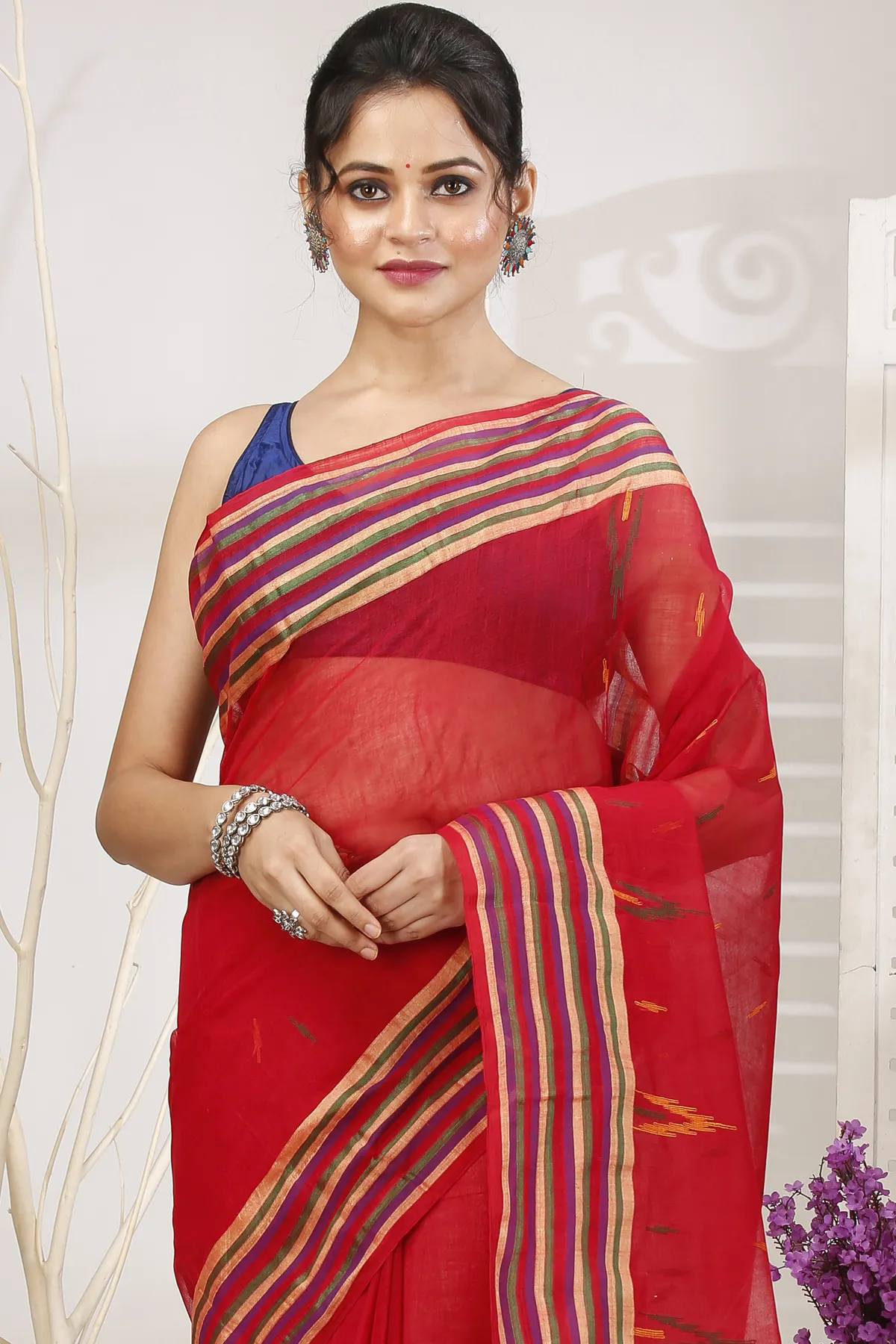 DipDiya Pure Cotton Red mena Bengal’s Tradition Tant Sarees