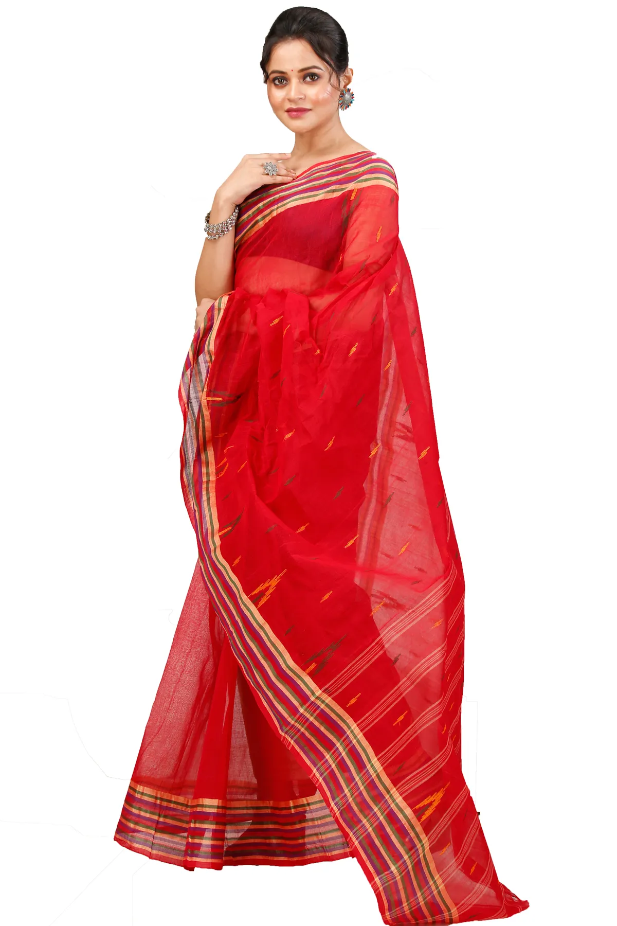DipDiya Pure Cotton Red mena Bengal’s Tradition Tant Sarees