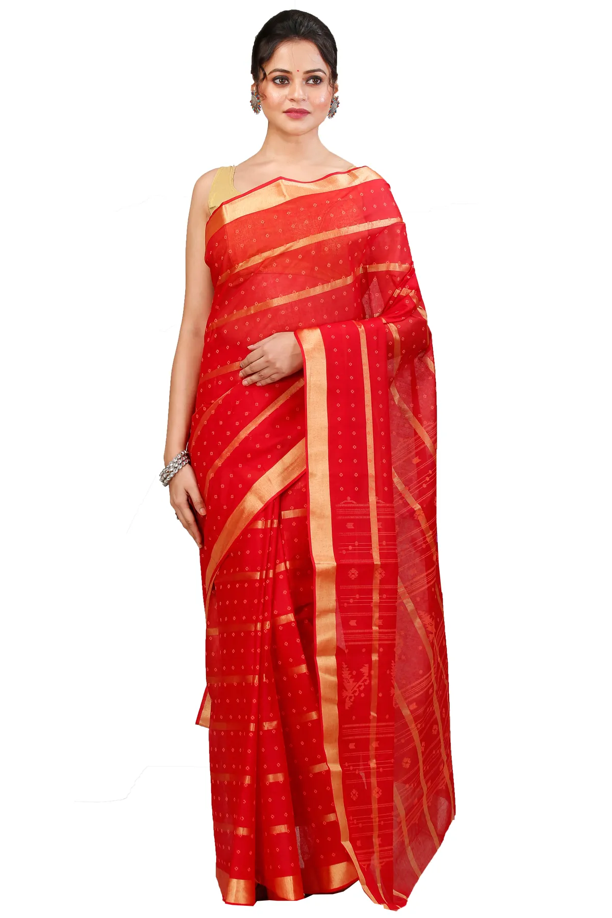 DipDiya Pure Cotton Red Mera Crafted by Artisans Tant Sarees