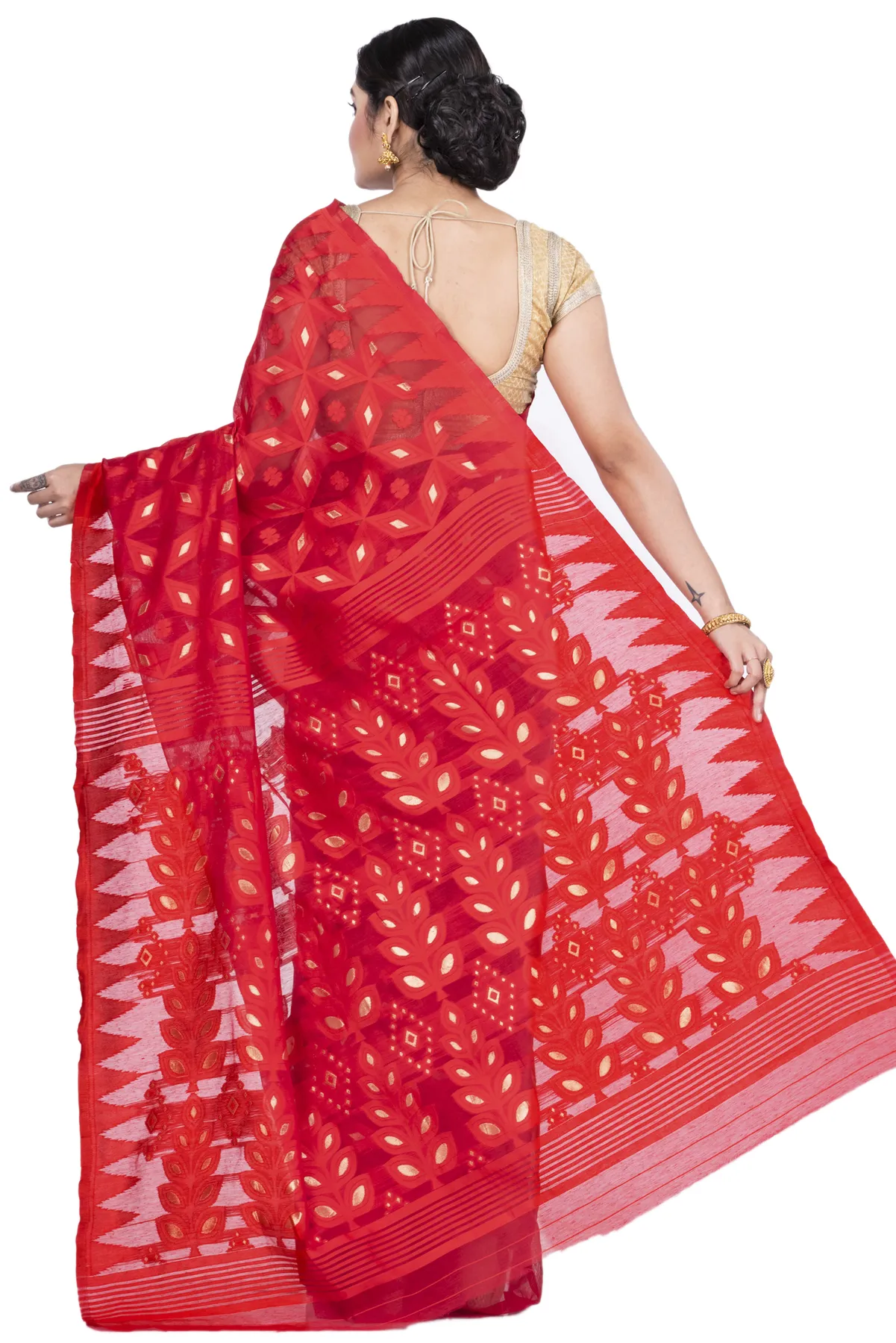 DipDiya Pure Cotton Red Minakari Jmdni Woven with Tradition Jamdani Sarees