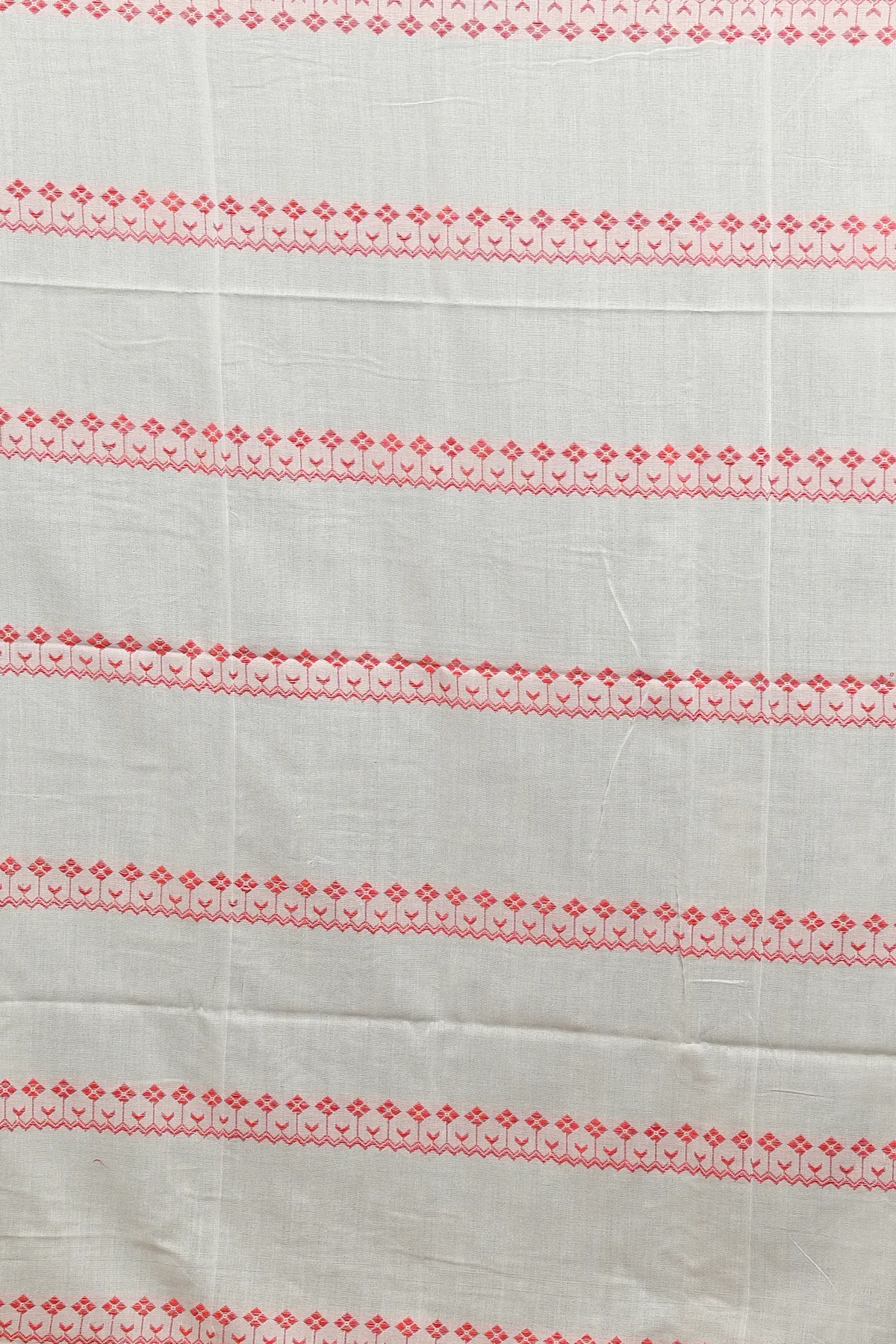 DipDiya Pure Cotton Red Off White Borma Traditional Bengali Handloom Sarees
