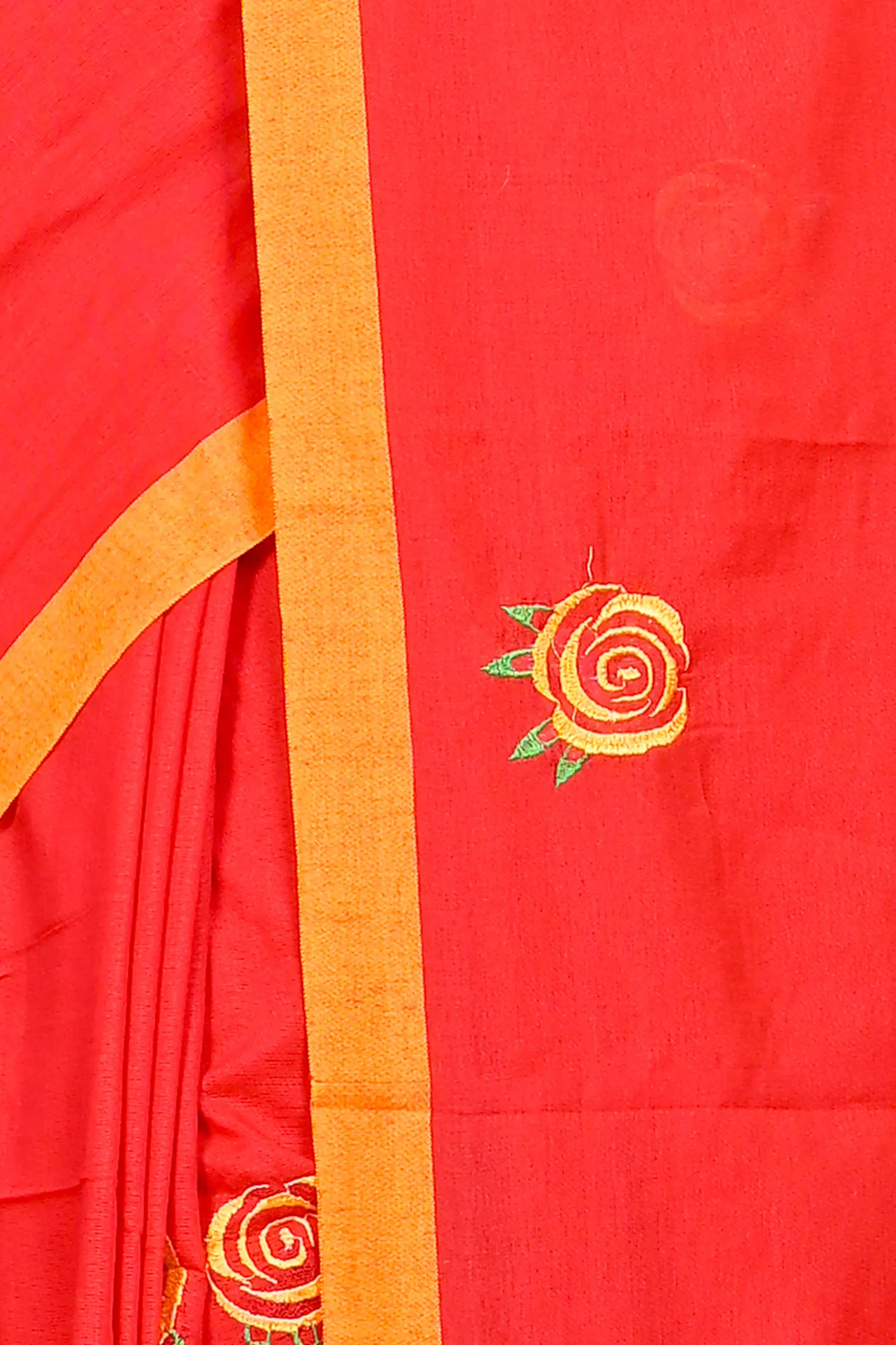 DipDiya Pure Cotton Red Parag Traditional Bengali Embroidery Handloom sarees