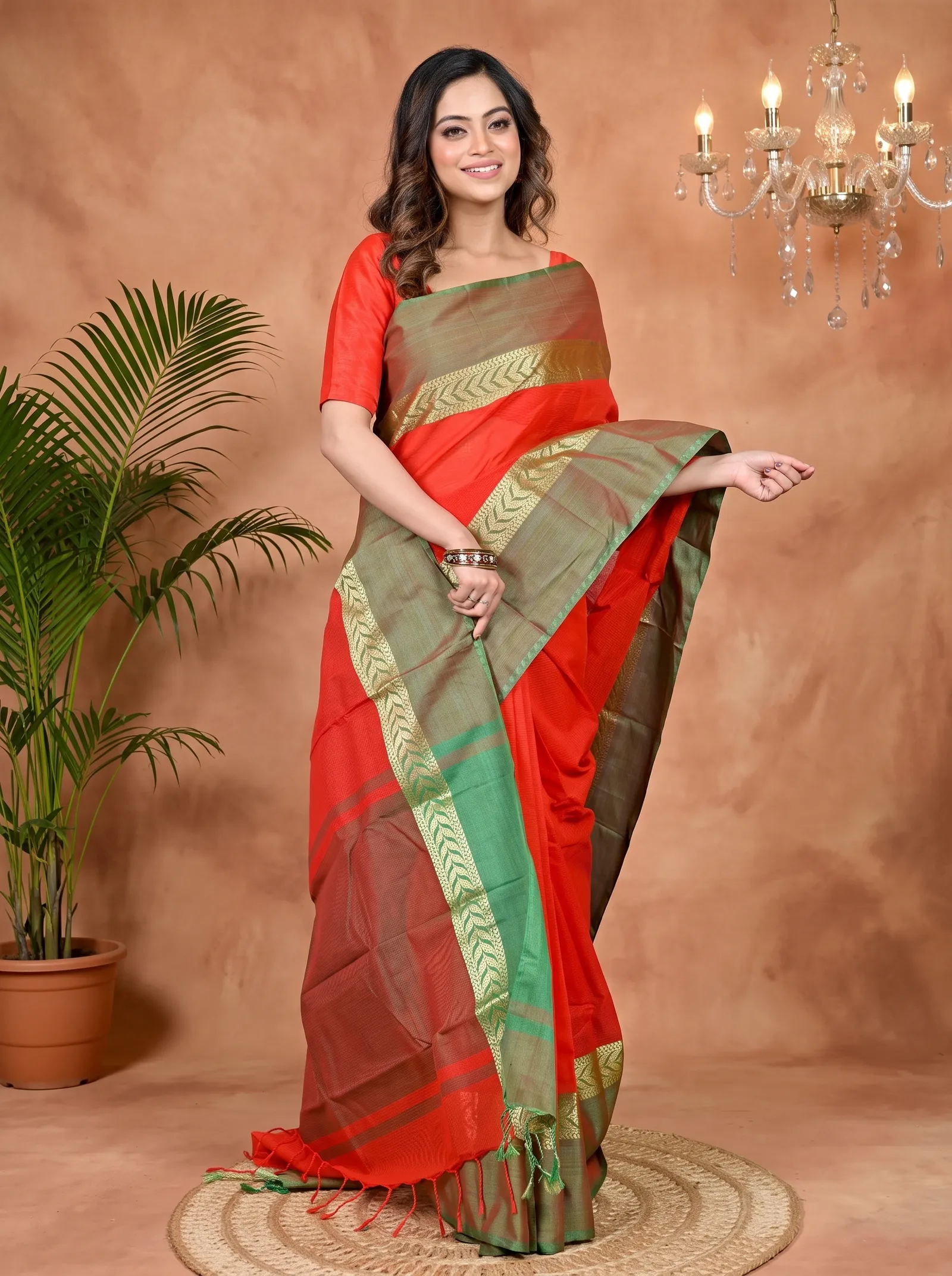 DipDiya Pure Cotton Red Parvin Woven by Hand Tant Sarees