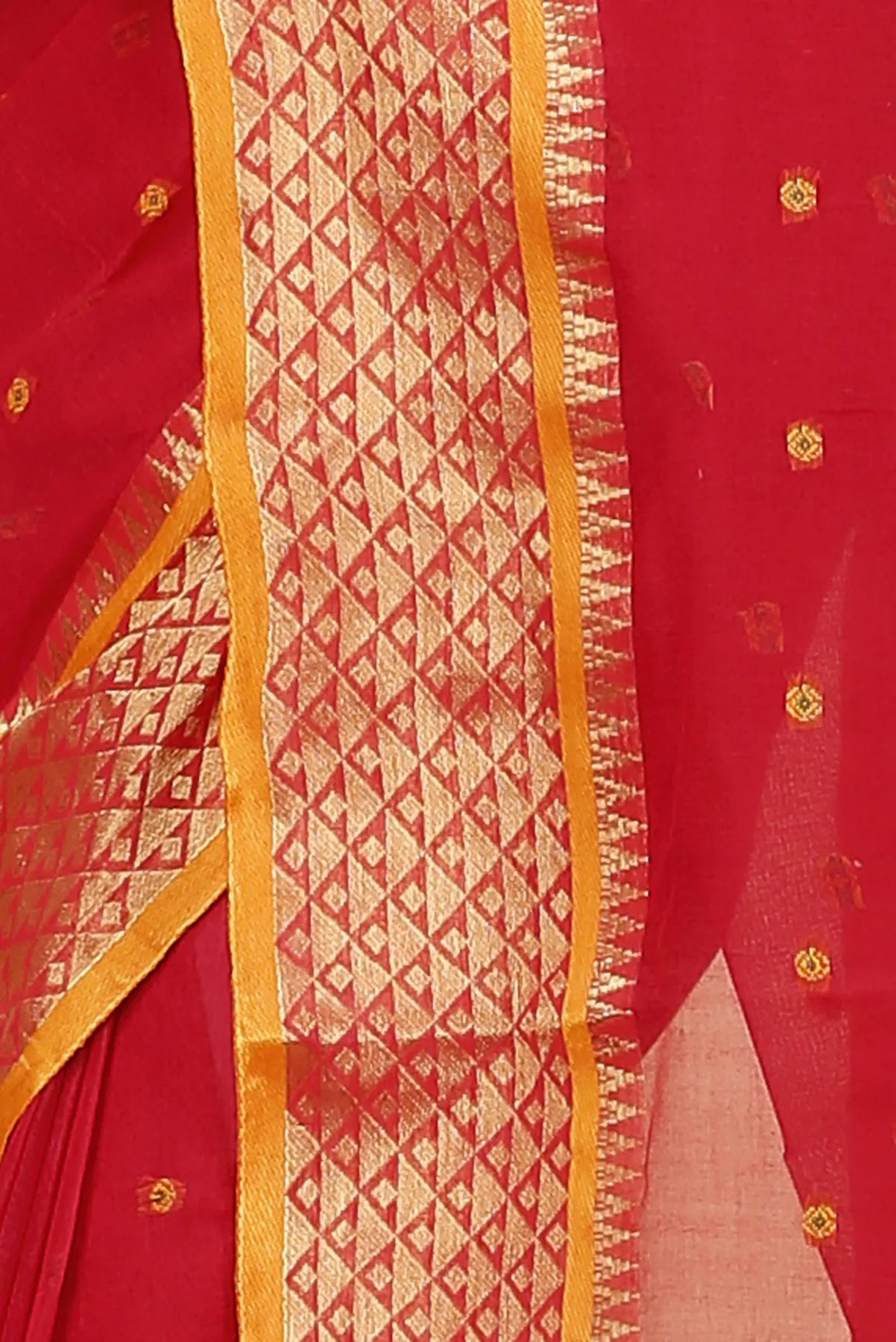DipDiya Pure Cotton Red Peral Crafted with Soul Tant Sarees