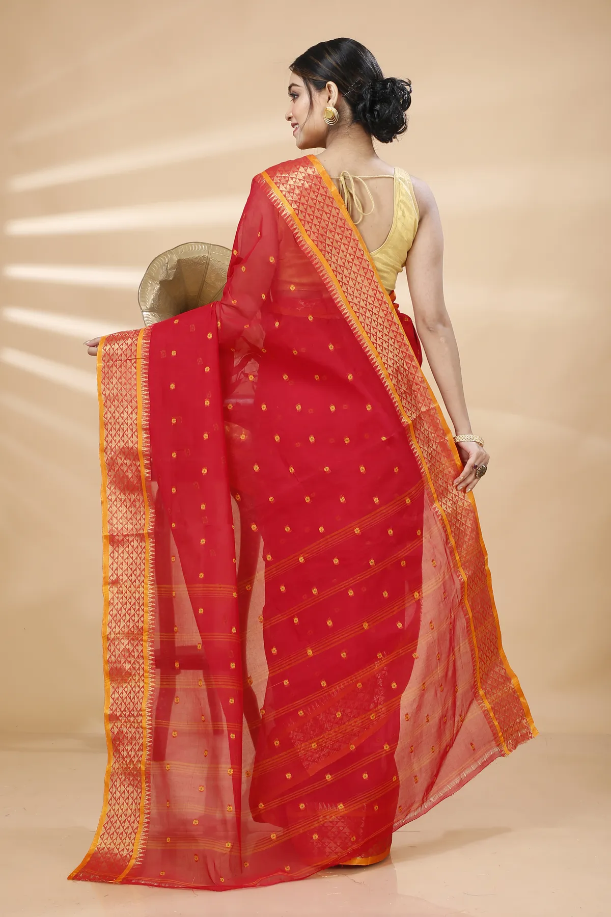DipDiya Pure Cotton Red Peral Crafted with Soul Tant Sarees
