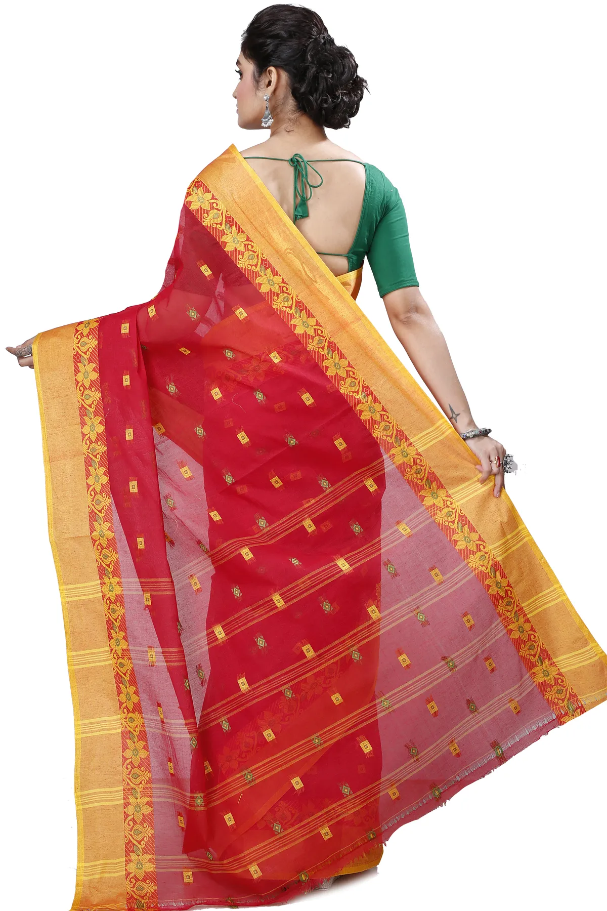 DipDiya Pure Cotton Red Ramala Threads of Tradition Tant Sarees