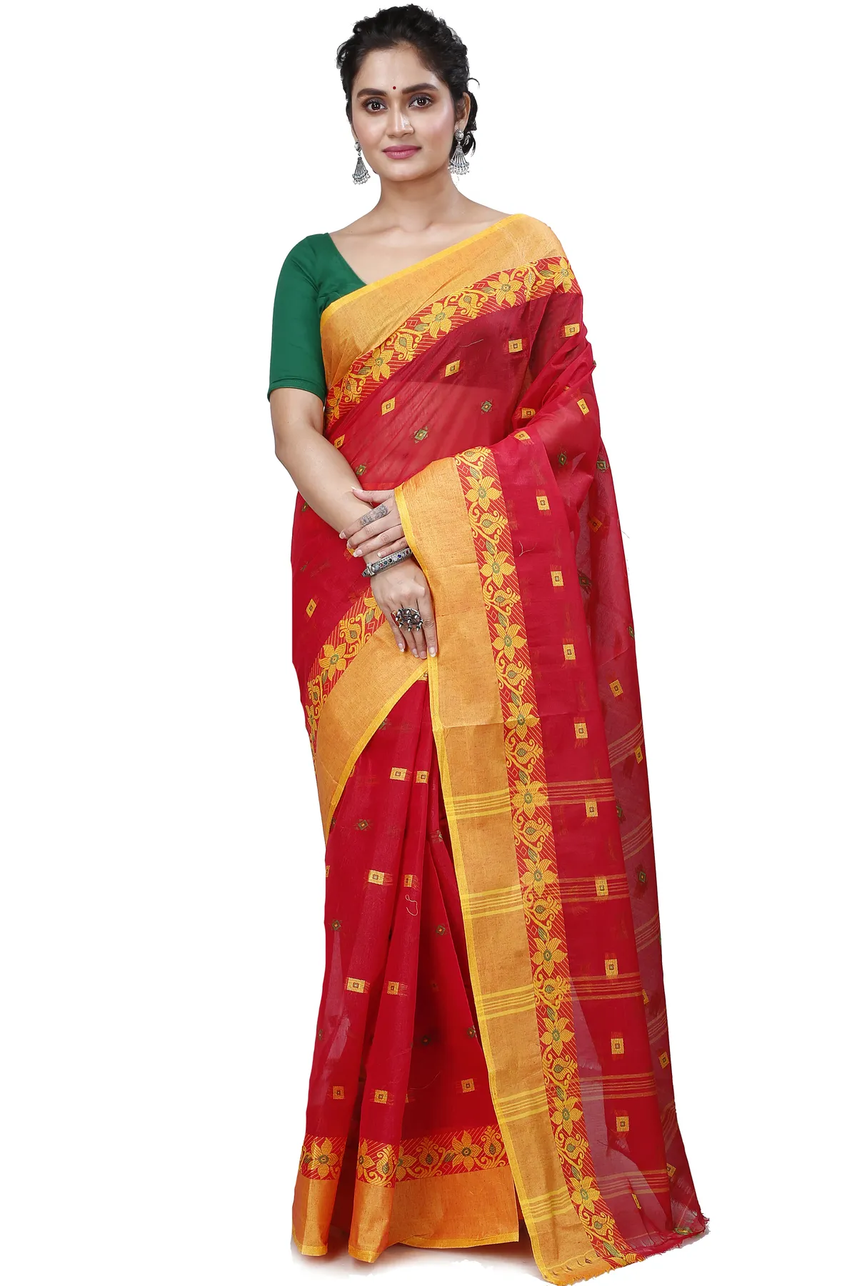 DipDiya Pure Cotton Red Ramala Threads of Tradition Tant Sarees