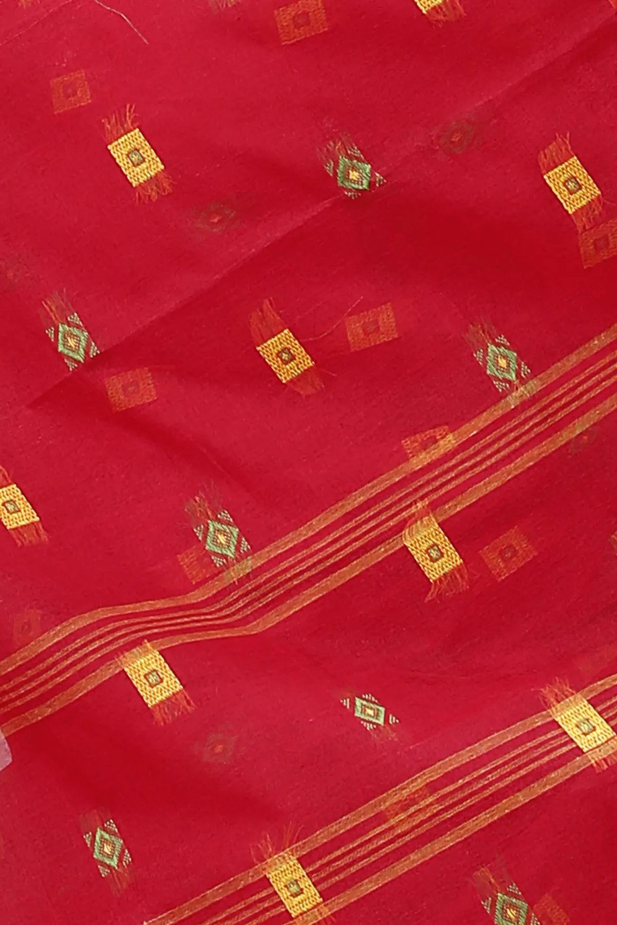 DipDiya Pure Cotton Red Ramala Threads of Tradition Tant Sarees