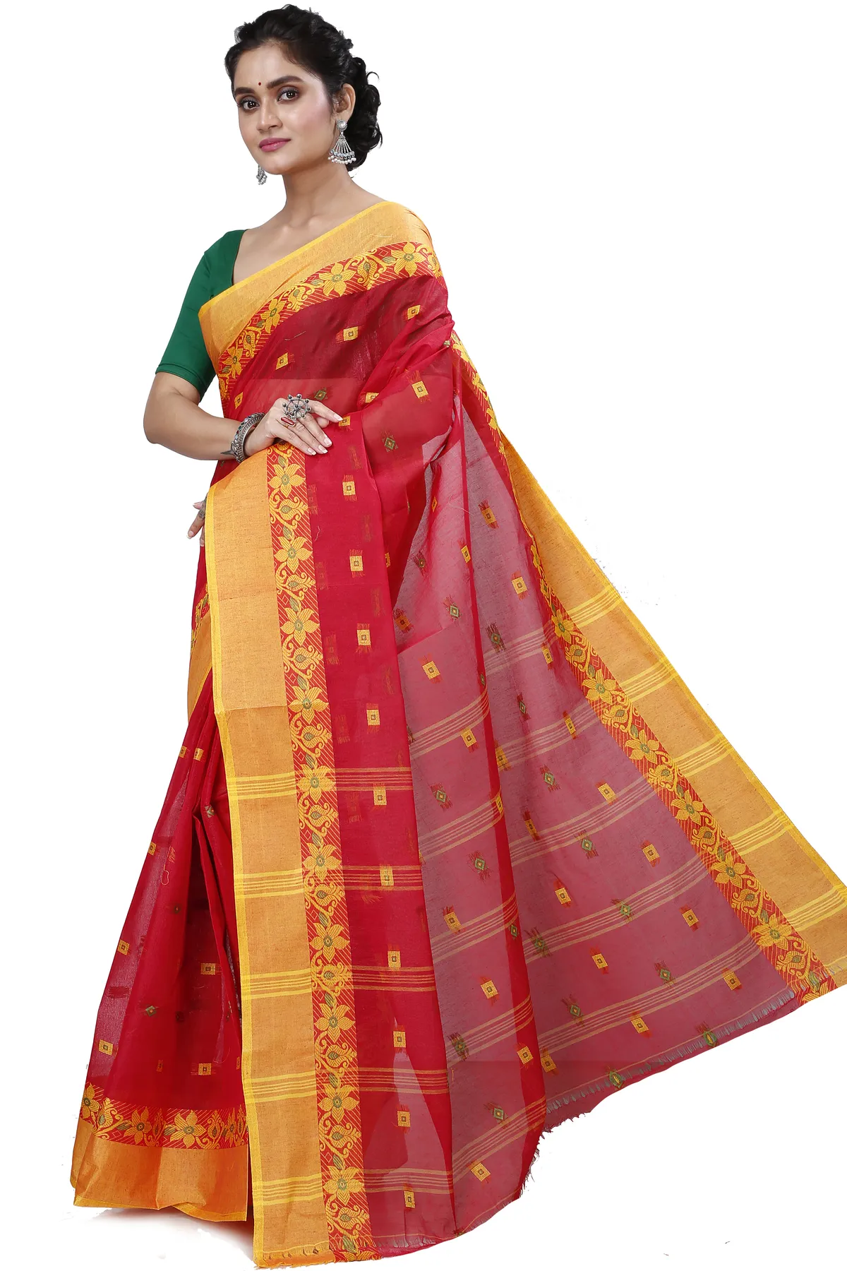 DipDiya Pure Cotton Red Ramala Threads of Tradition Tant Sarees