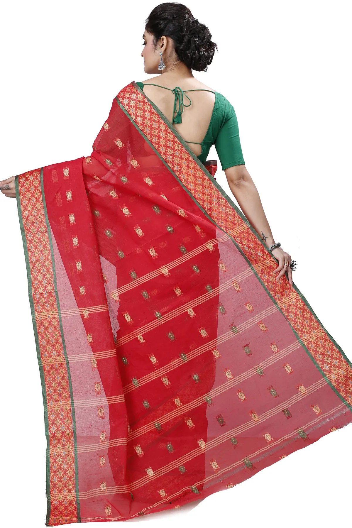 DipDiya Pure Cotton Red Reese Woven by Hand Tant Sarees