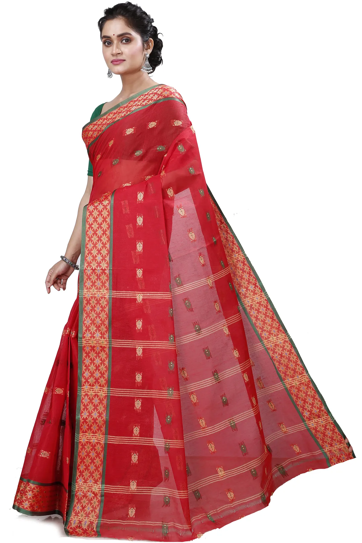 DipDiya Pure Cotton Red Reese Woven by Hand Tant Sarees