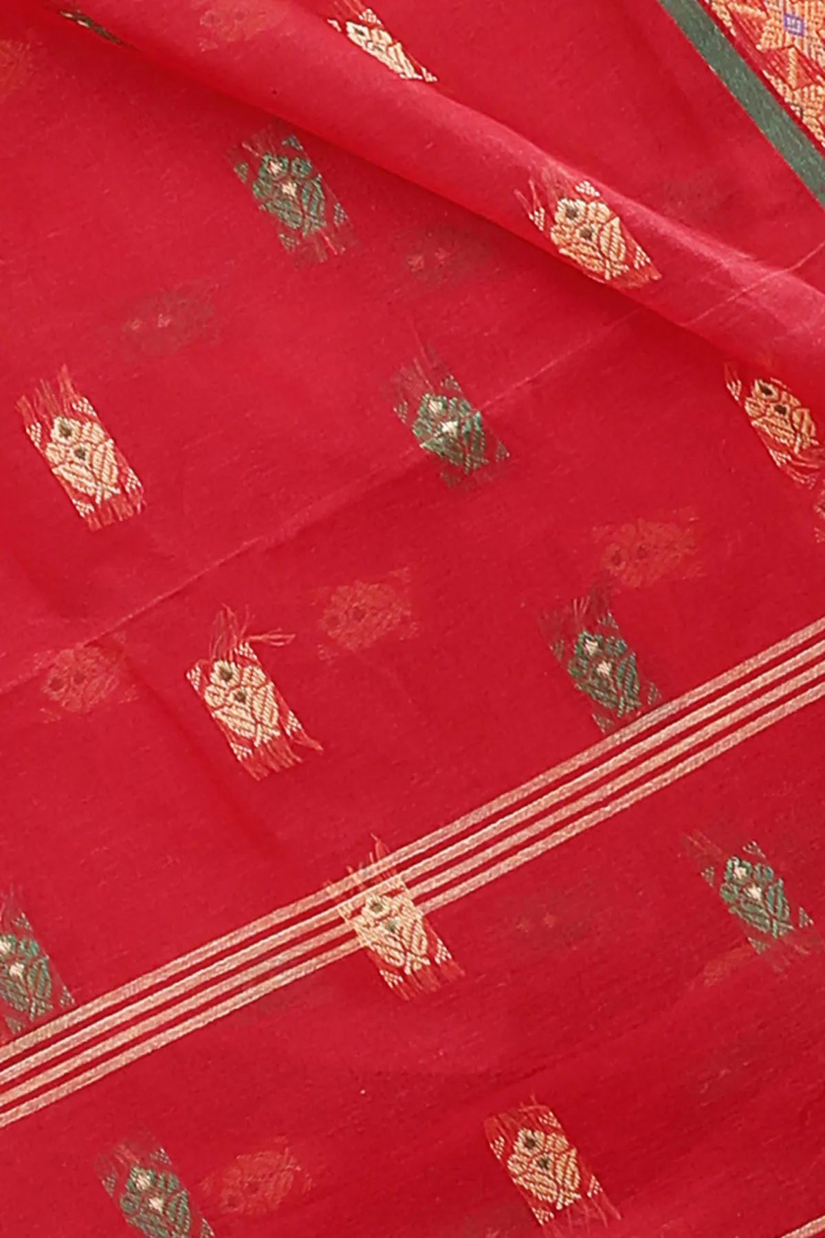 DipDiya Pure Cotton Red Reese Woven by Hand Tant Sarees
