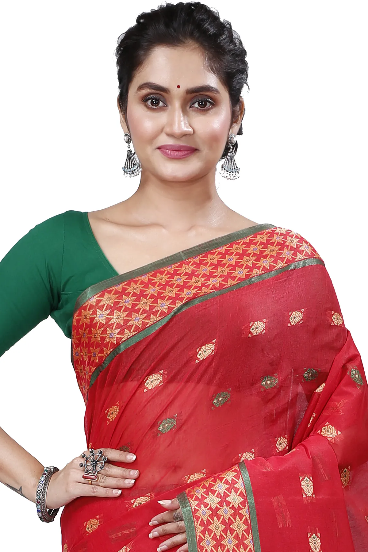 DipDiya Pure Cotton Red Reese Woven by Hand Tant Sarees