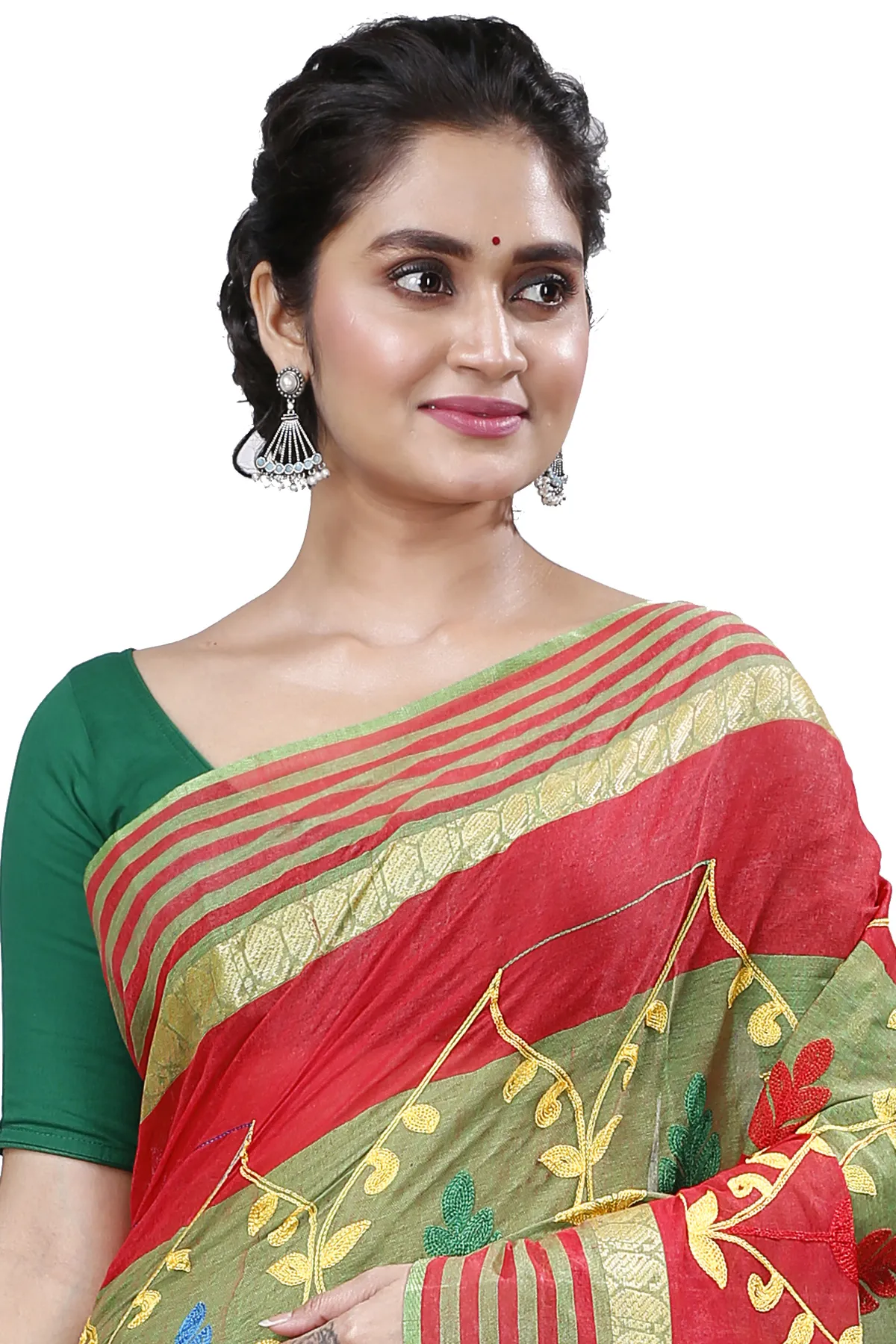 DipDiya Pure Cotton Red Rosalie A Legacy Woven Embroidery Tant Sarees