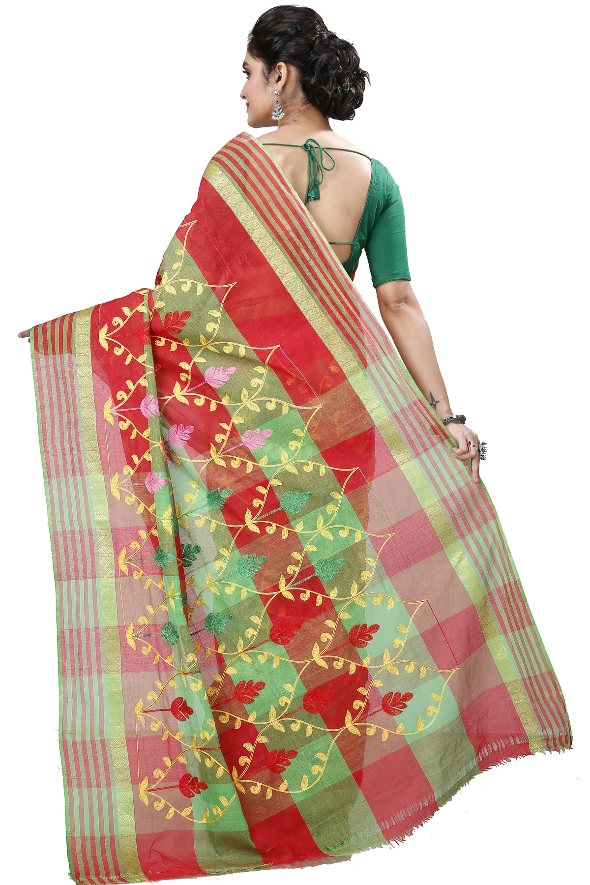 DipDiya Pure Cotton Red Rosalie A Legacy Woven Embroidery Tant Sarees