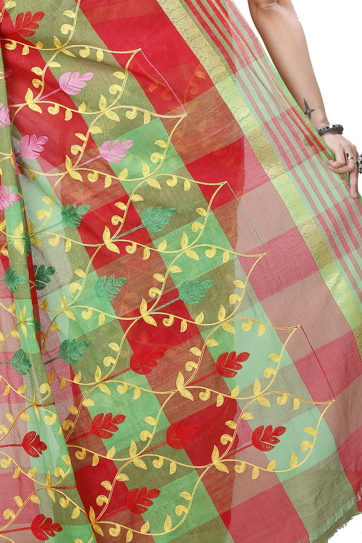 DipDiya Pure Cotton Red Rosalie A Legacy Woven Embroidery Tant Sarees