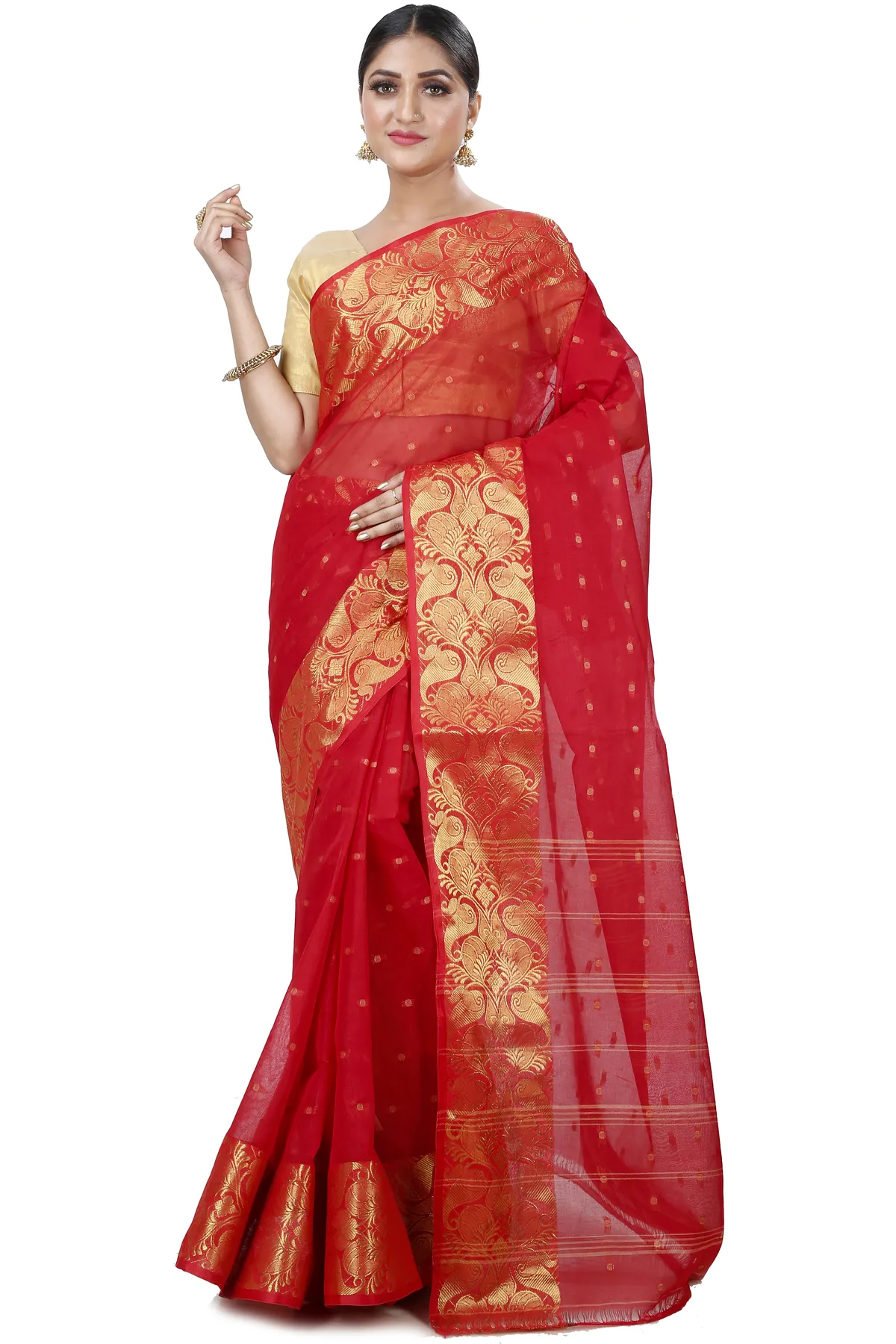 DipDiya Pure Cotton Red Saloni Crafted by Artisans Tant Sarees