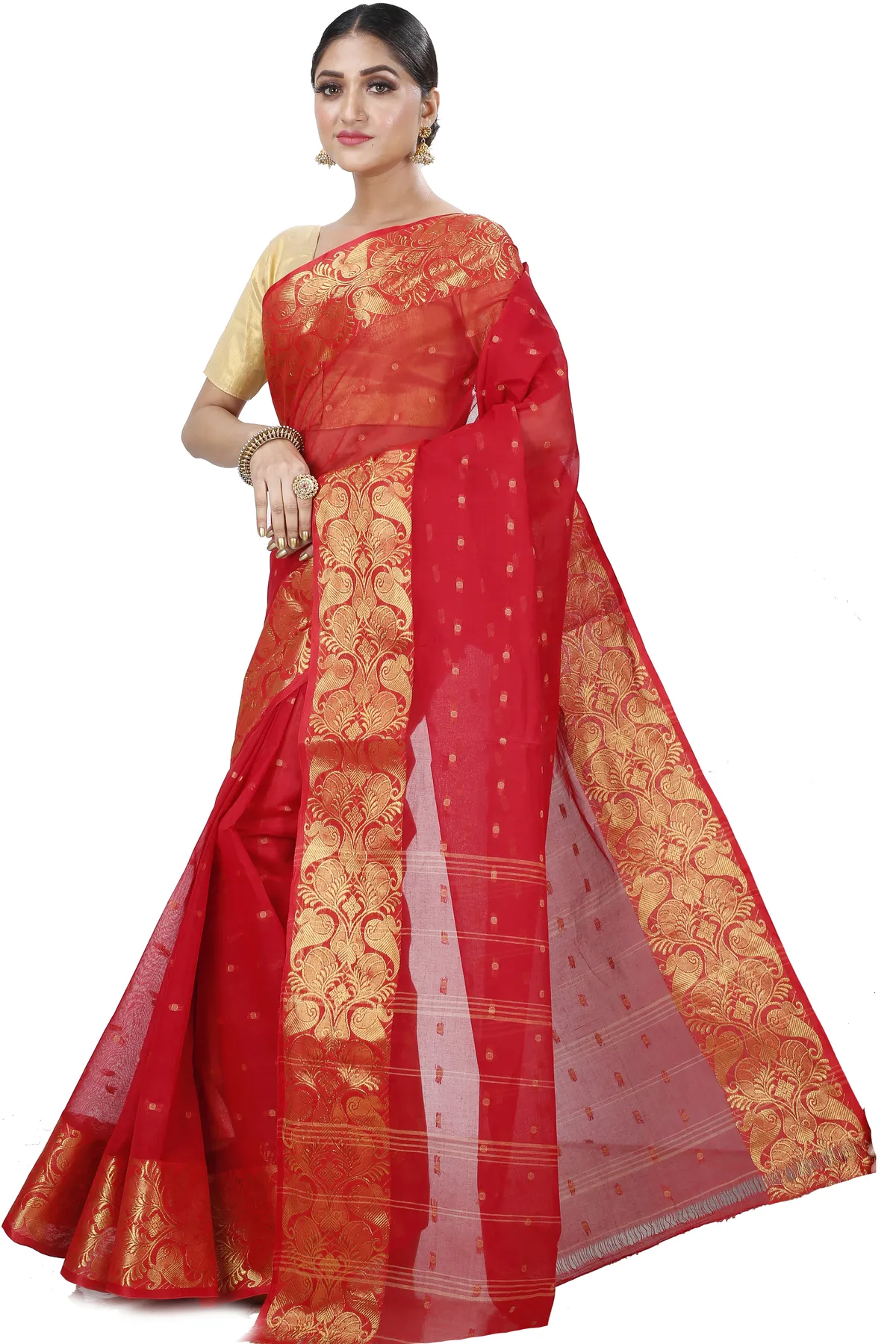 DipDiya Pure Cotton Red Saloni Crafted by Artisans Tant Sarees