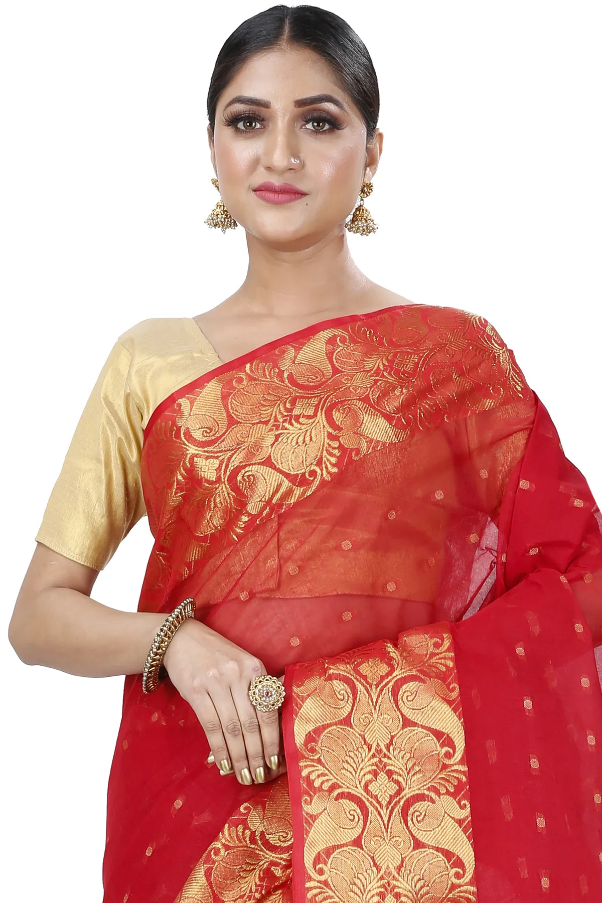 DipDiya Pure Cotton Red Saloni Crafted by Artisans Tant Sarees