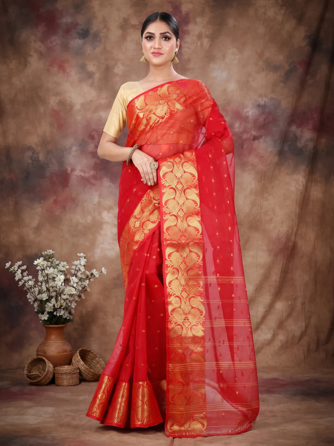 DipDiya Pure Cotton Red Saloni Crafted by Artisans Tant Sarees