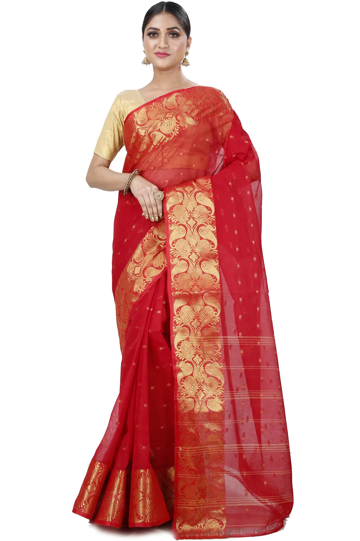DipDiya Pure Cotton Red Saloni Crafted by Artisans Tant Sarees
