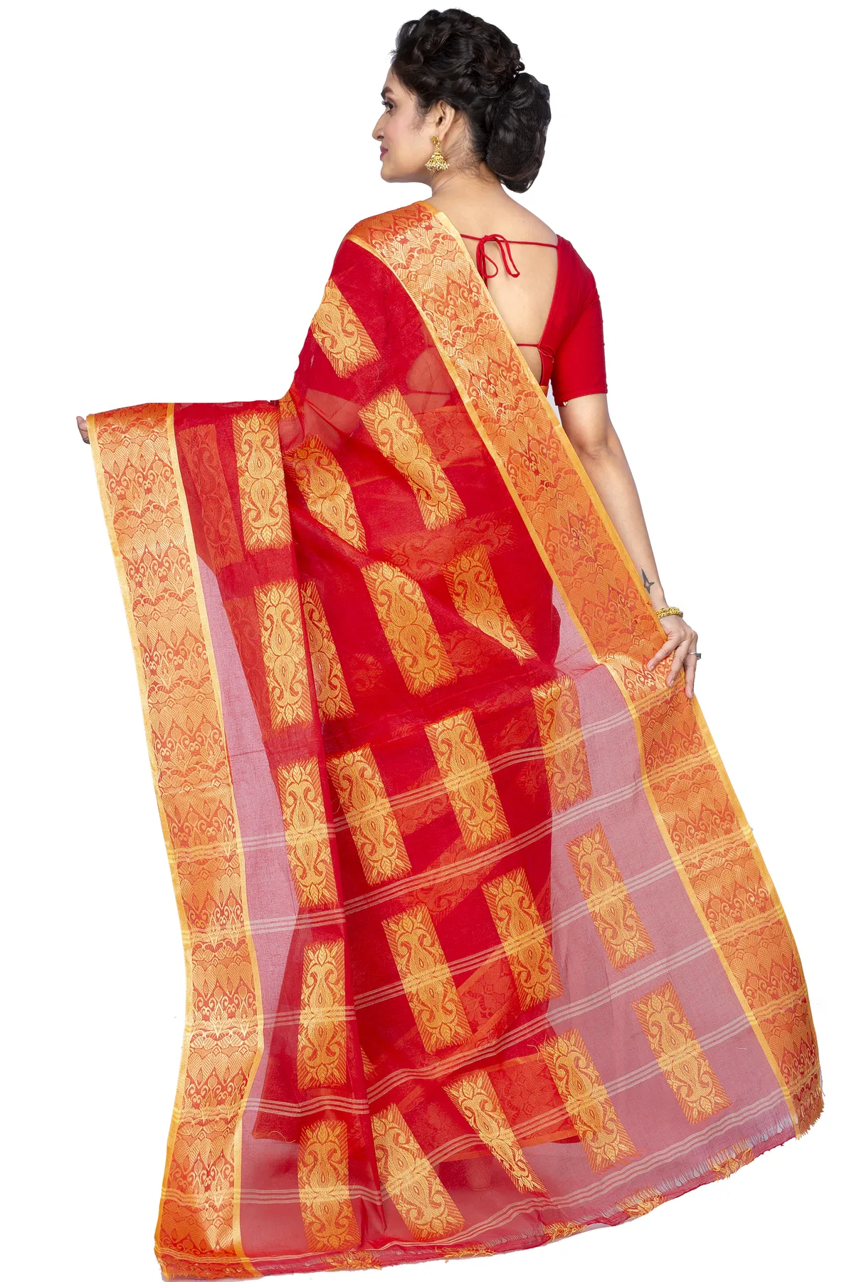 DipDiya Pure Cotton Red Strip Suparna Regal Bengali Tant Sarees