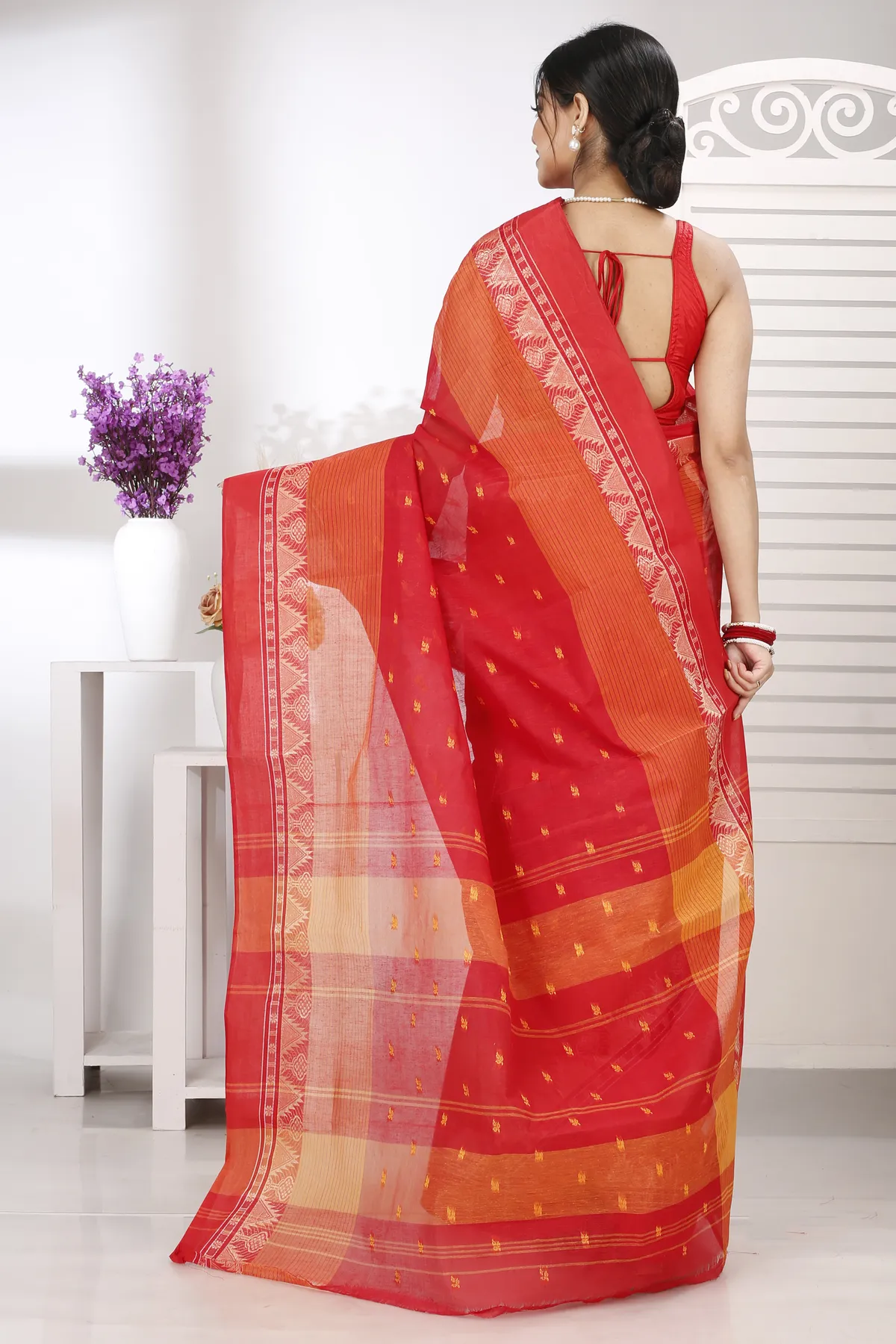 DipDiya Pure Cotton Red Suto Stories of Bengal Tant Sarees
