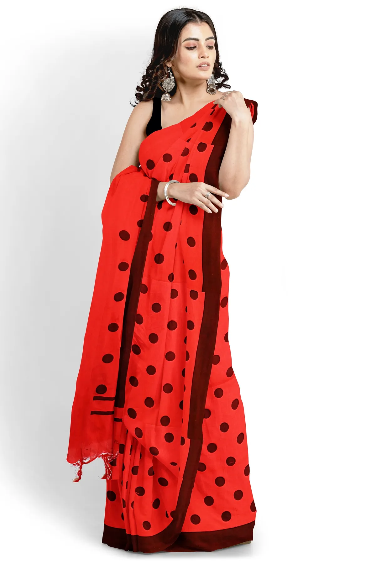 DipDiya Pure Cotton Red Tip Grace of Bengal Handloom Sarees
