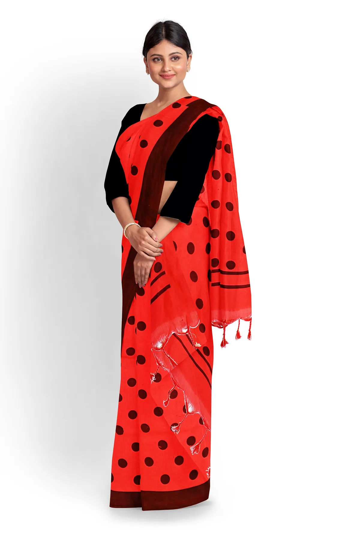 DipDiya Pure Cotton Red Tip Grace of Bengal Handloom Sarees