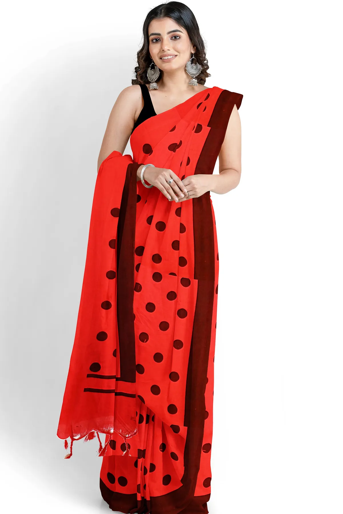 DipDiya Pure Cotton Red Tip Grace of Bengal Handloom Sarees