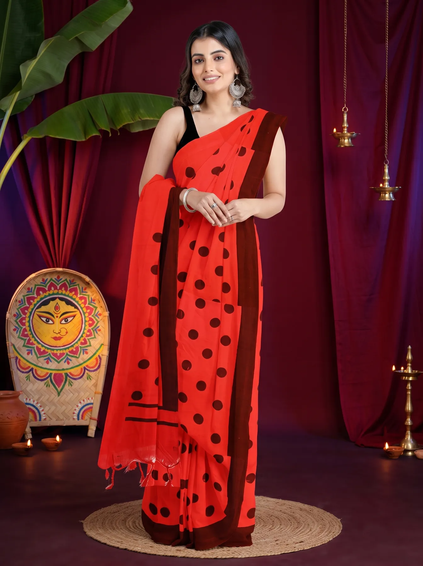 DipDiya Pure Cotton Red Tip Grace of Bengal Handloom Sarees