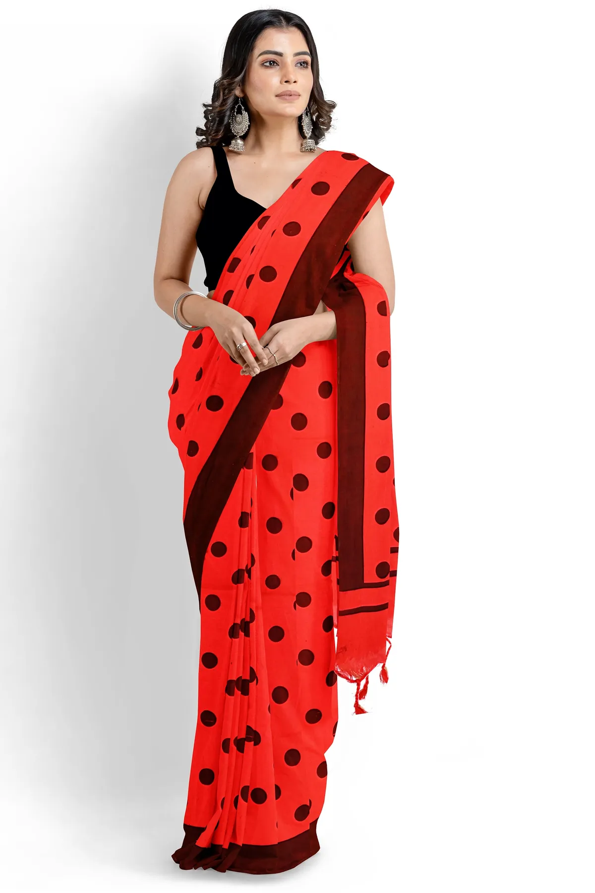 DipDiya Pure Cotton Red Tip Grace of Bengal Handloom Sarees