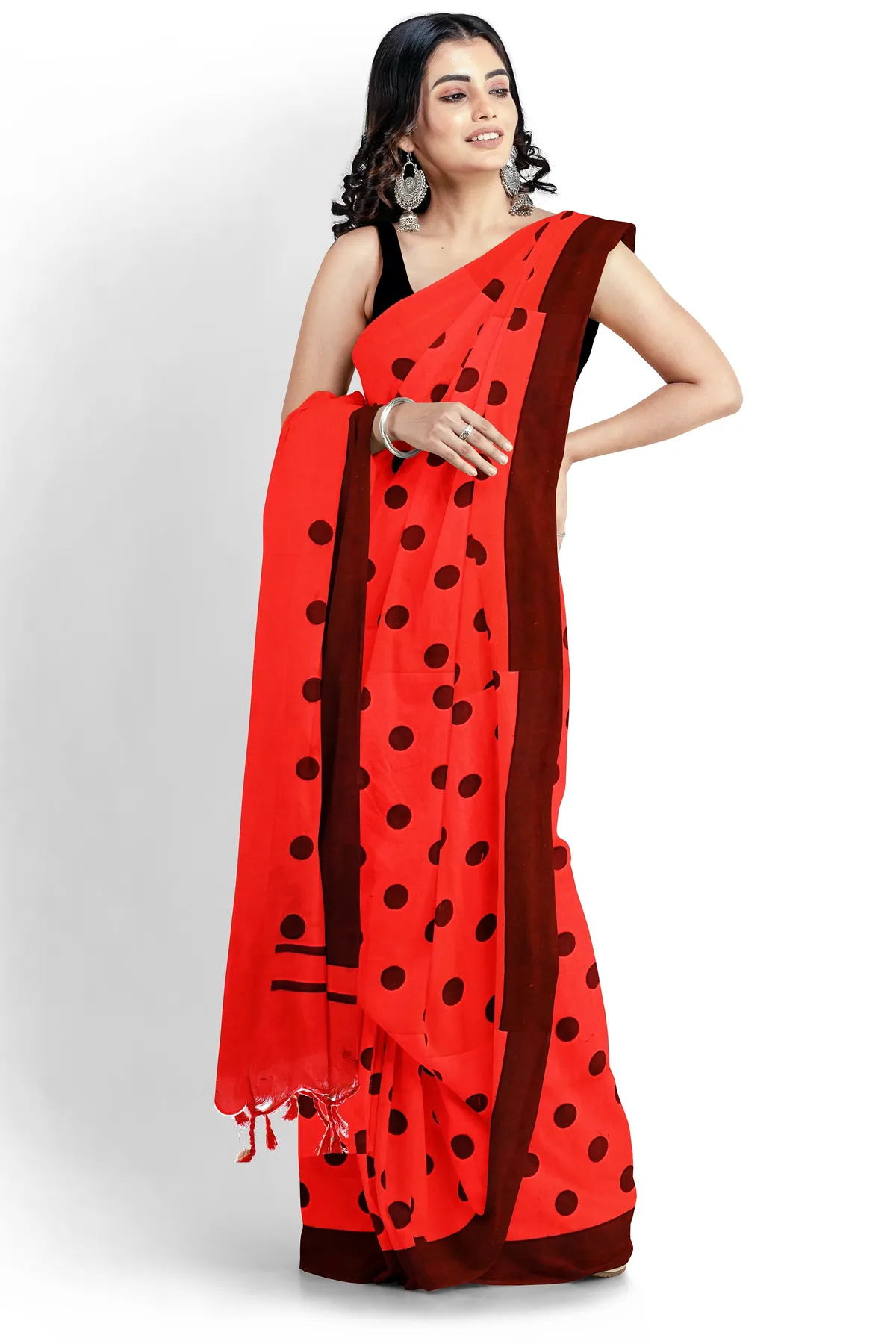 DipDiya Pure Cotton Red Tip Grace of Bengal Handloom Sarees