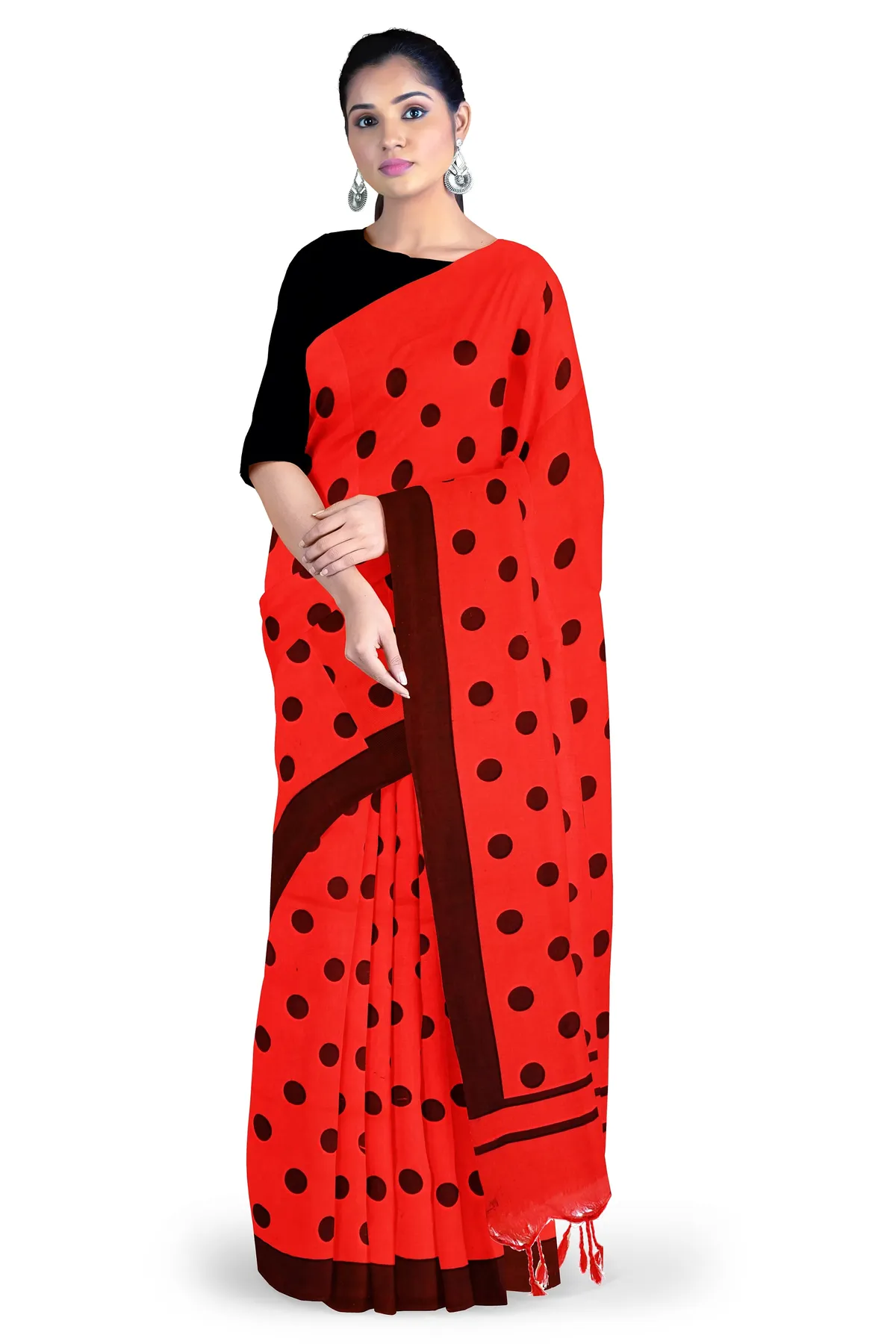 DipDiya Pure Cotton Red Tip Grace of Bengal Handloom Sarees